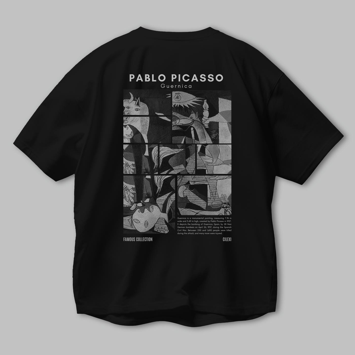 Pablo Picasso Guernica Arka Baskılı Oversize t-shirt Erkek Kadın Bisiklet Yaka Pamuk tişort