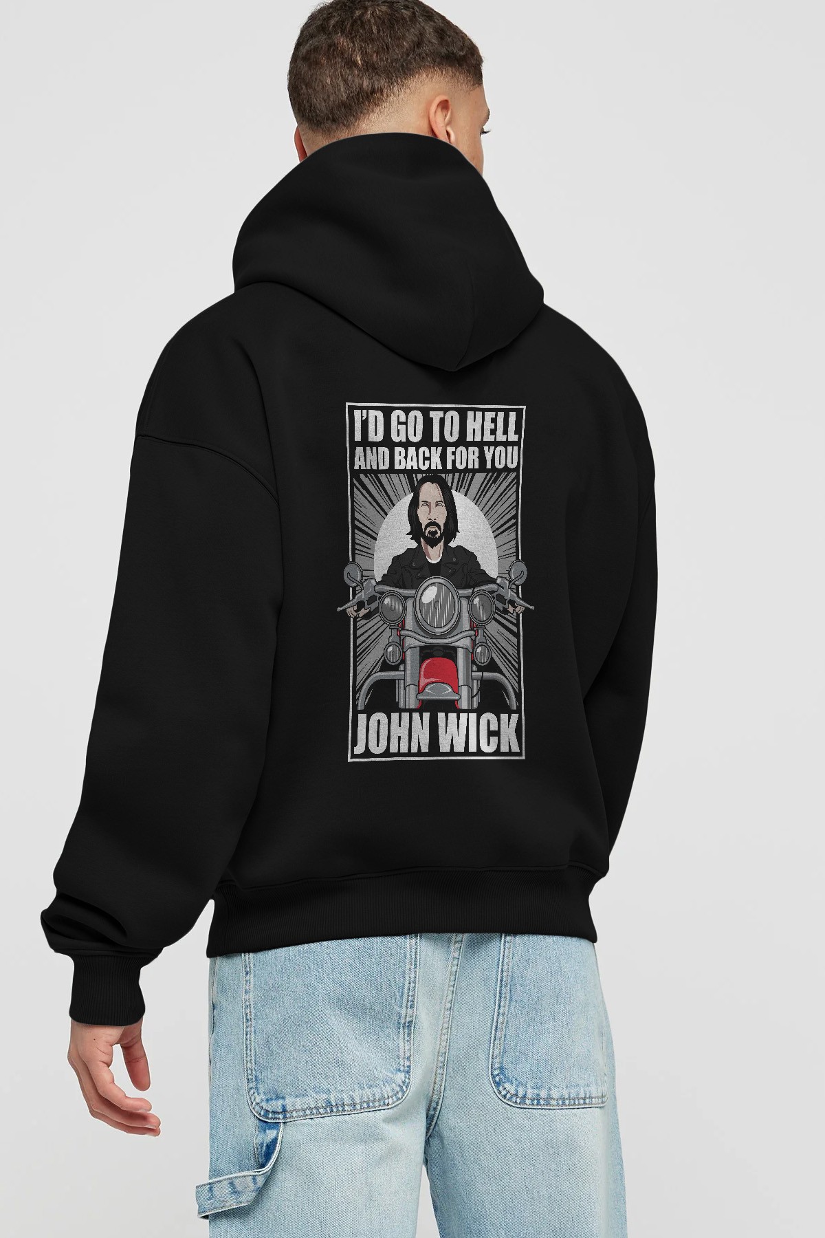 John Wick Biker Arka Baskılı Hoodie Oversize Kapüşonlu Sweatshirt Erkek Kadın Unisex