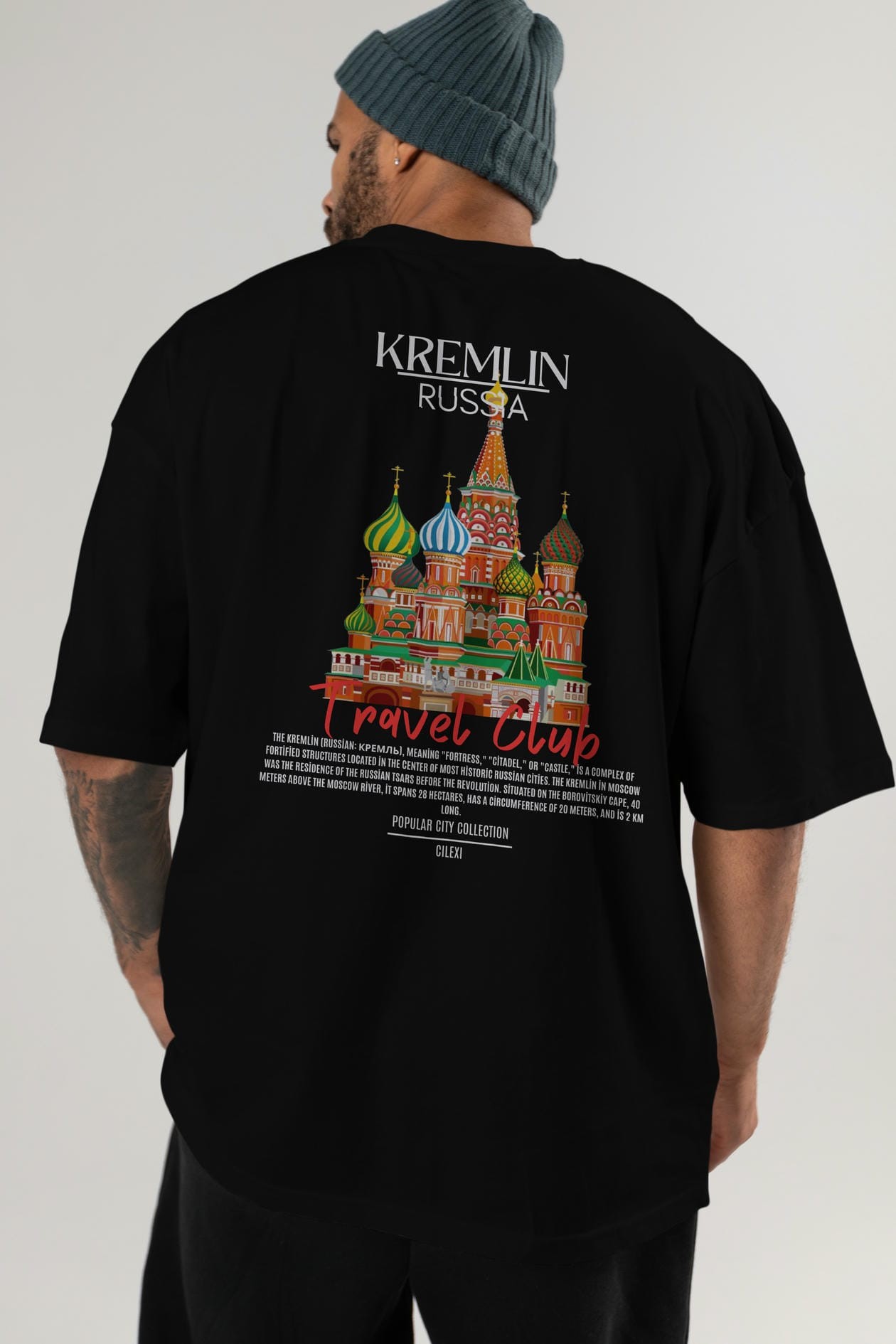 Kremlin Russia Arka Baskılı Oversize t-shirt Erkek Kadın Pamuk Bisiklet Yaka tişort