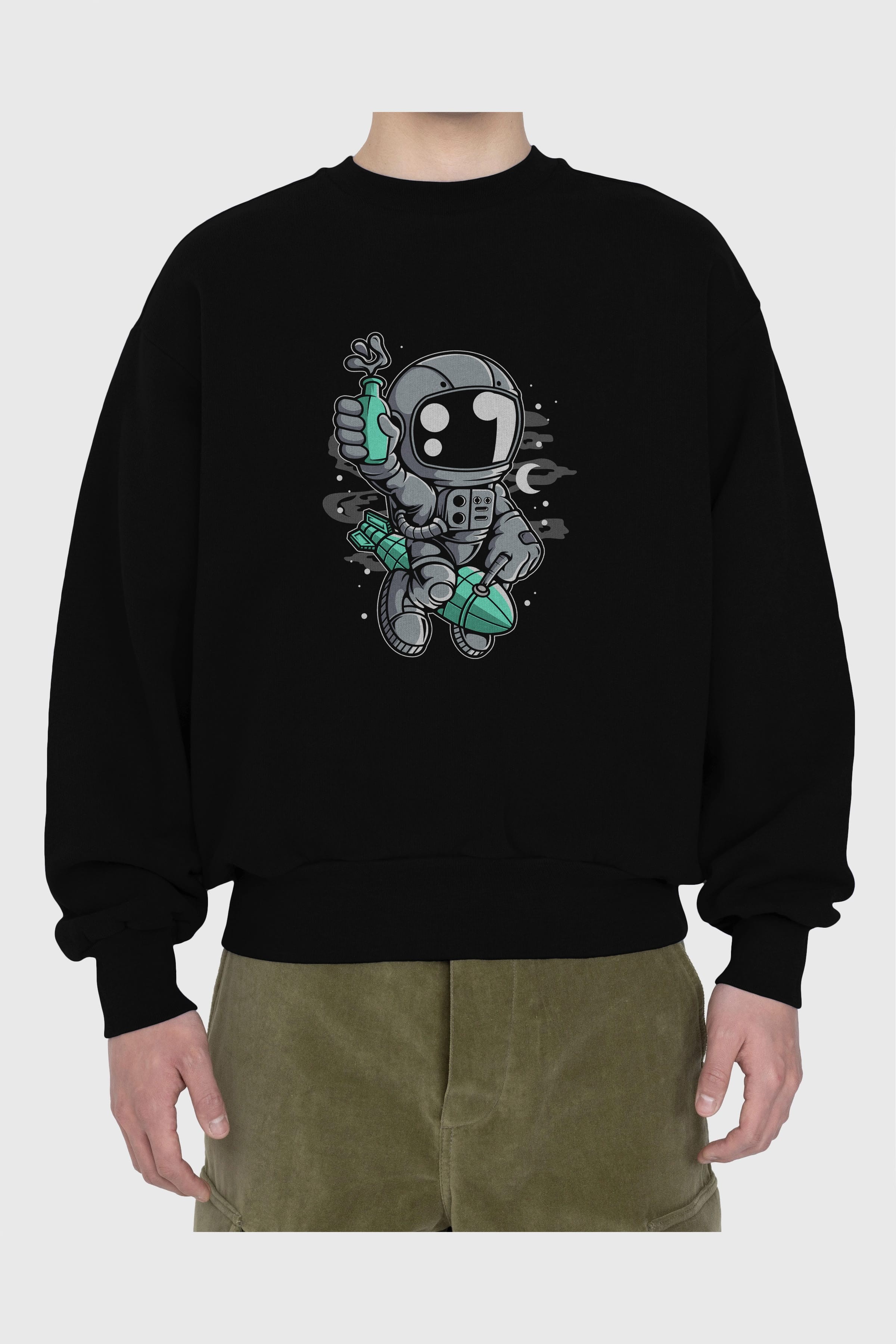 Astronaut Rocket Ön Baskılı Oversize Sweatshirt Erkek Kadın Unisex