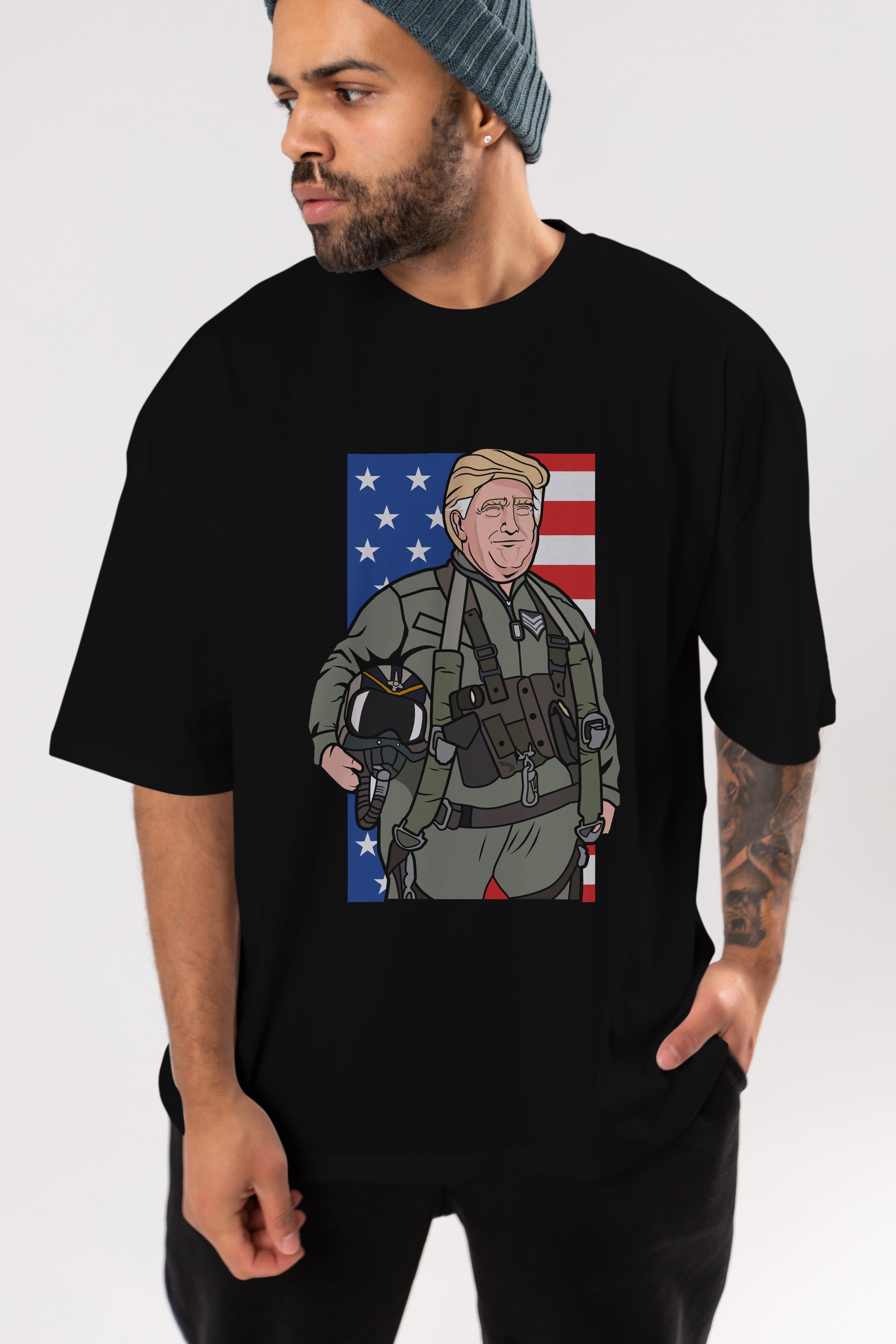 Trump Jetplane Pilot Ön Baskılı Oversize t-shirt Erkek Kadın Unisex %100 Pamuk tişort