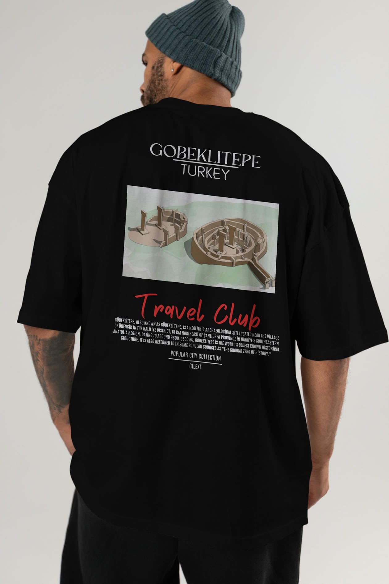 Gobeklitepe Turkey Arka Baskılı Oversize t-shirt Erkek Kadın Pamuk Bisiklet Yaka tişort