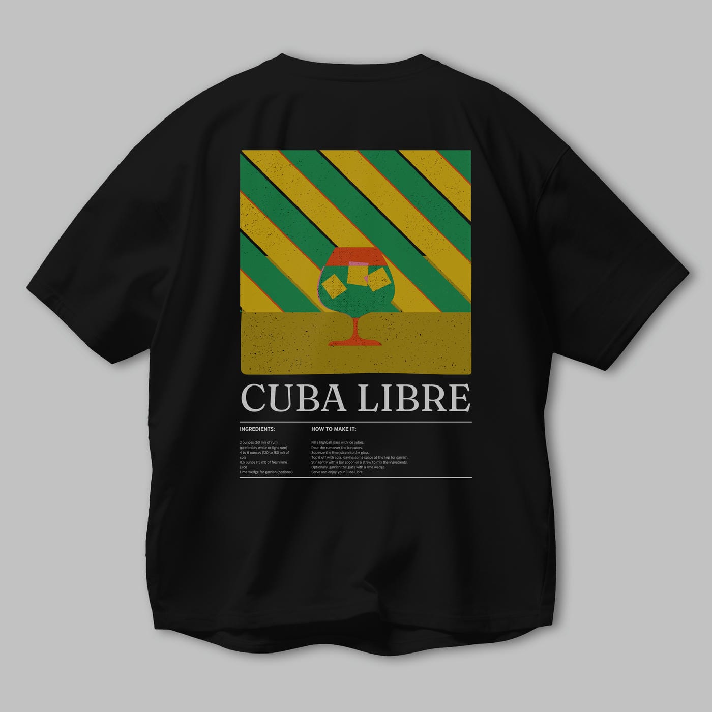 Cuba Libre Kokteyl Serisi Arka Baskılı Oversize t-shirt Erkek Kadın %100 Pamuk Bisiklet Yaka tişort