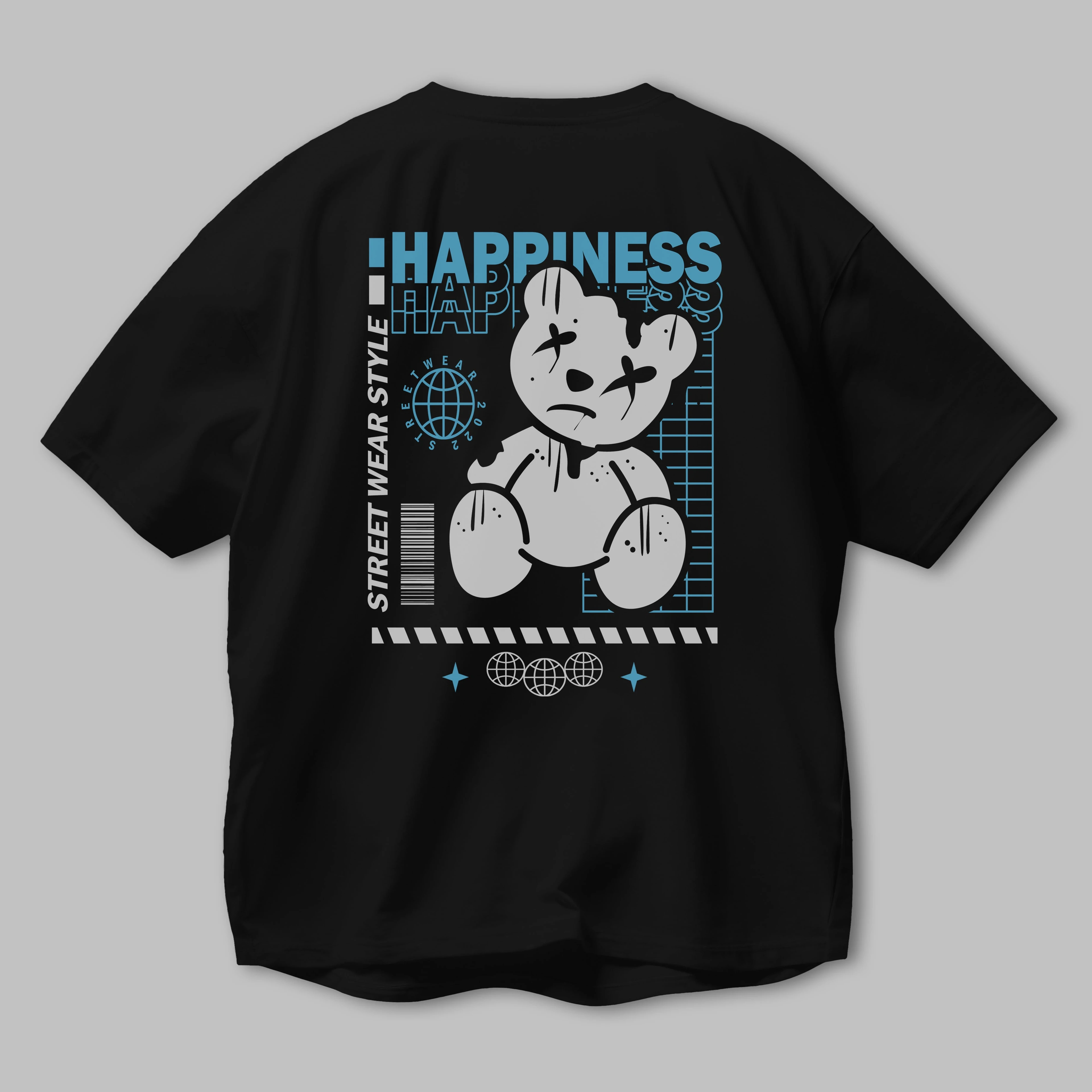 Happiness Bear 2 Arka Baskılı Oversize t-shirt Erkek Kadın Unisex