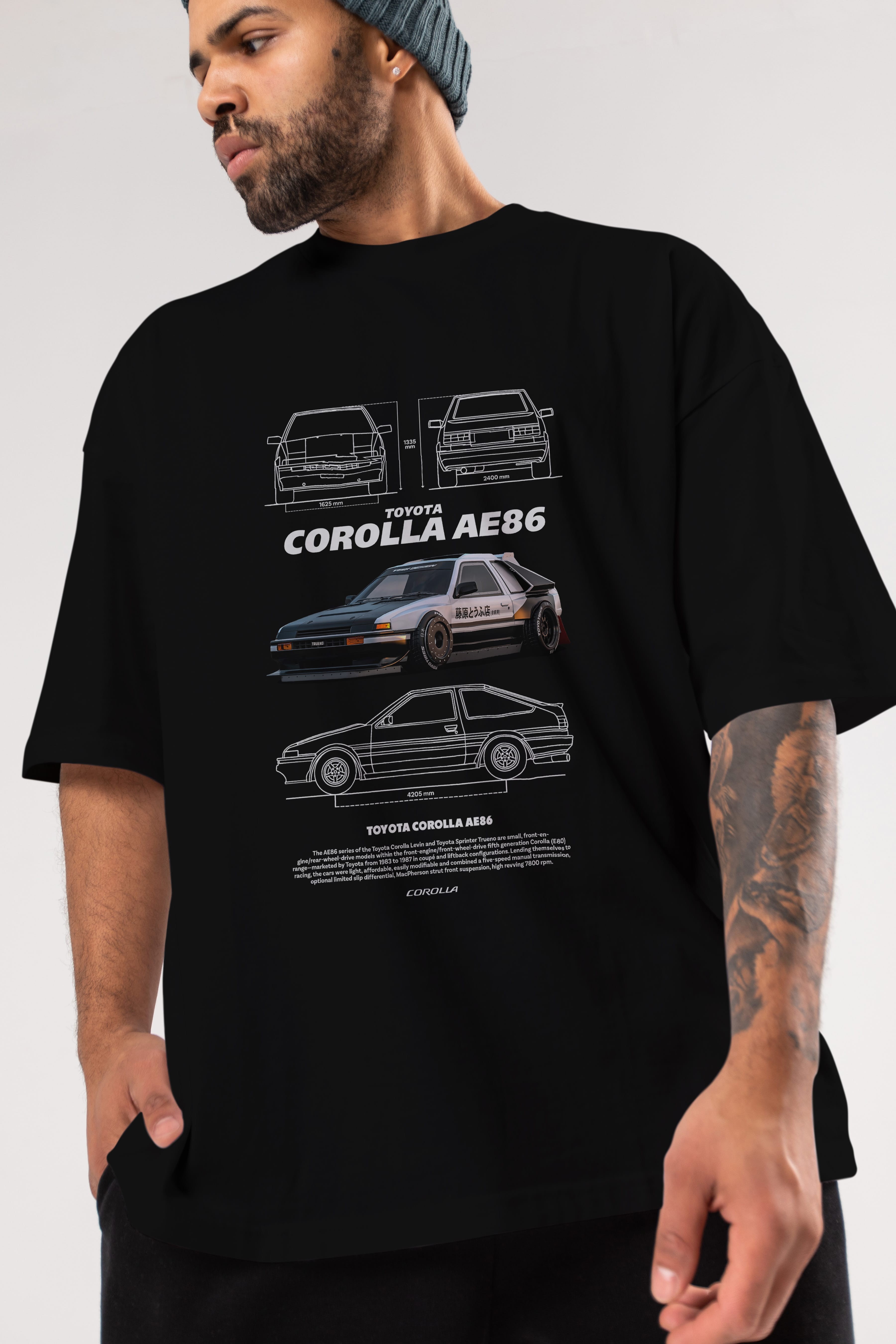 Toyota Corolla AE86 Ön Baskılı Oversize t-shirt Erkek Kadın Unisex %100 Pamuk Bisiklet Yaka tişort