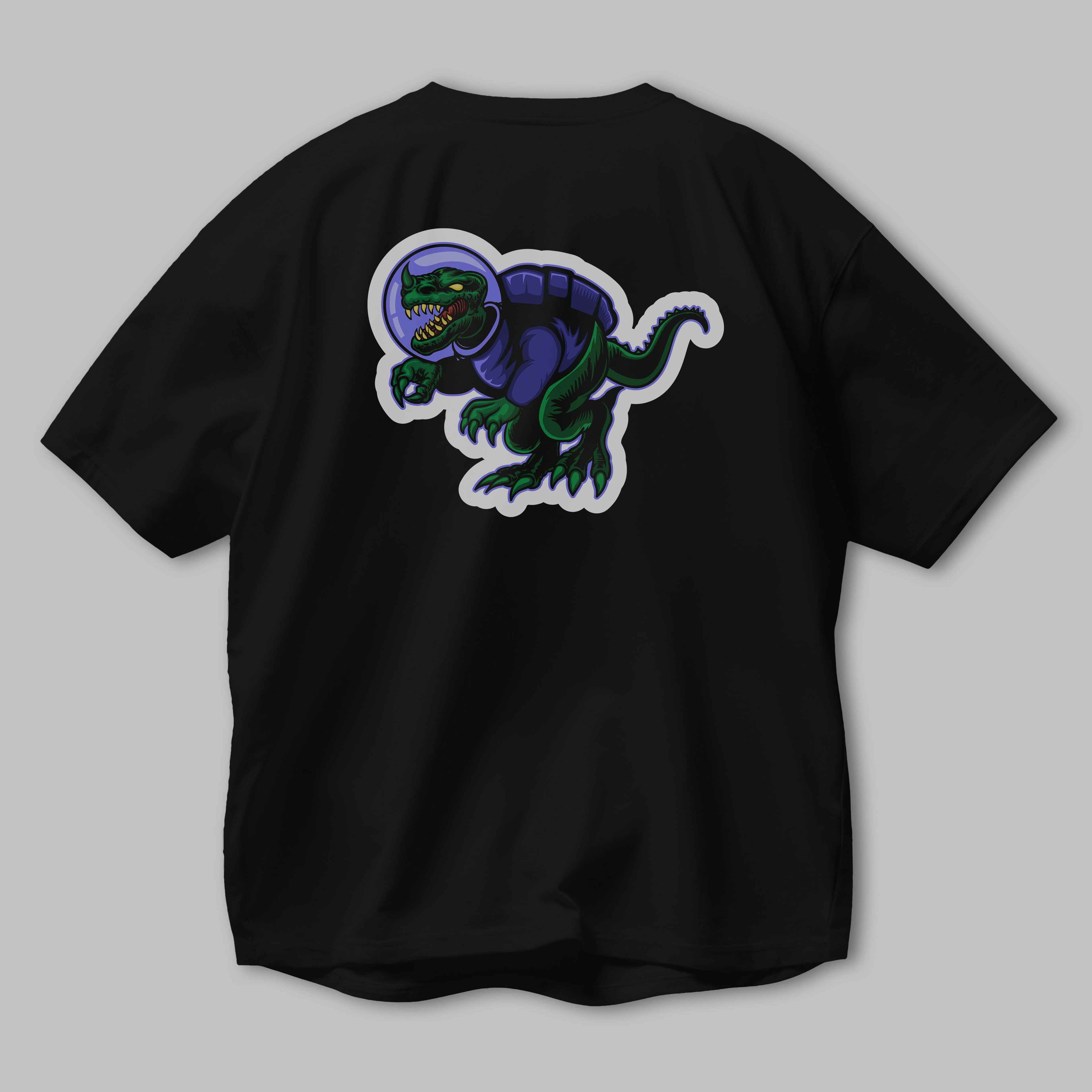 Space Dino Sticker Arka Baskılı Oversize t-shirt Erkek Kadın Unisex