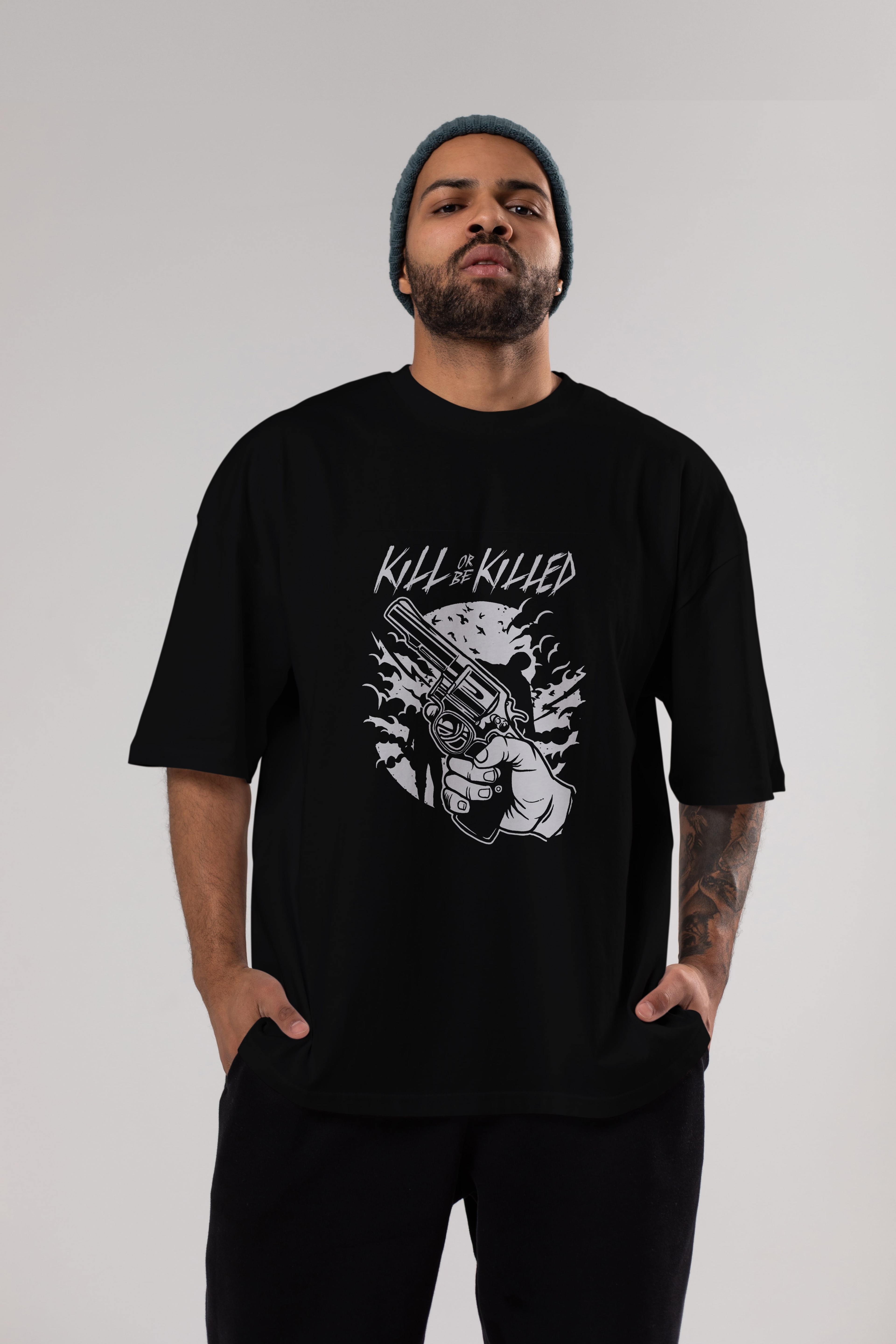 Zombie Shooter Ön Baskılı Oversize t-shirt Erkek Kadın Unisex %100 Pamuk tişort