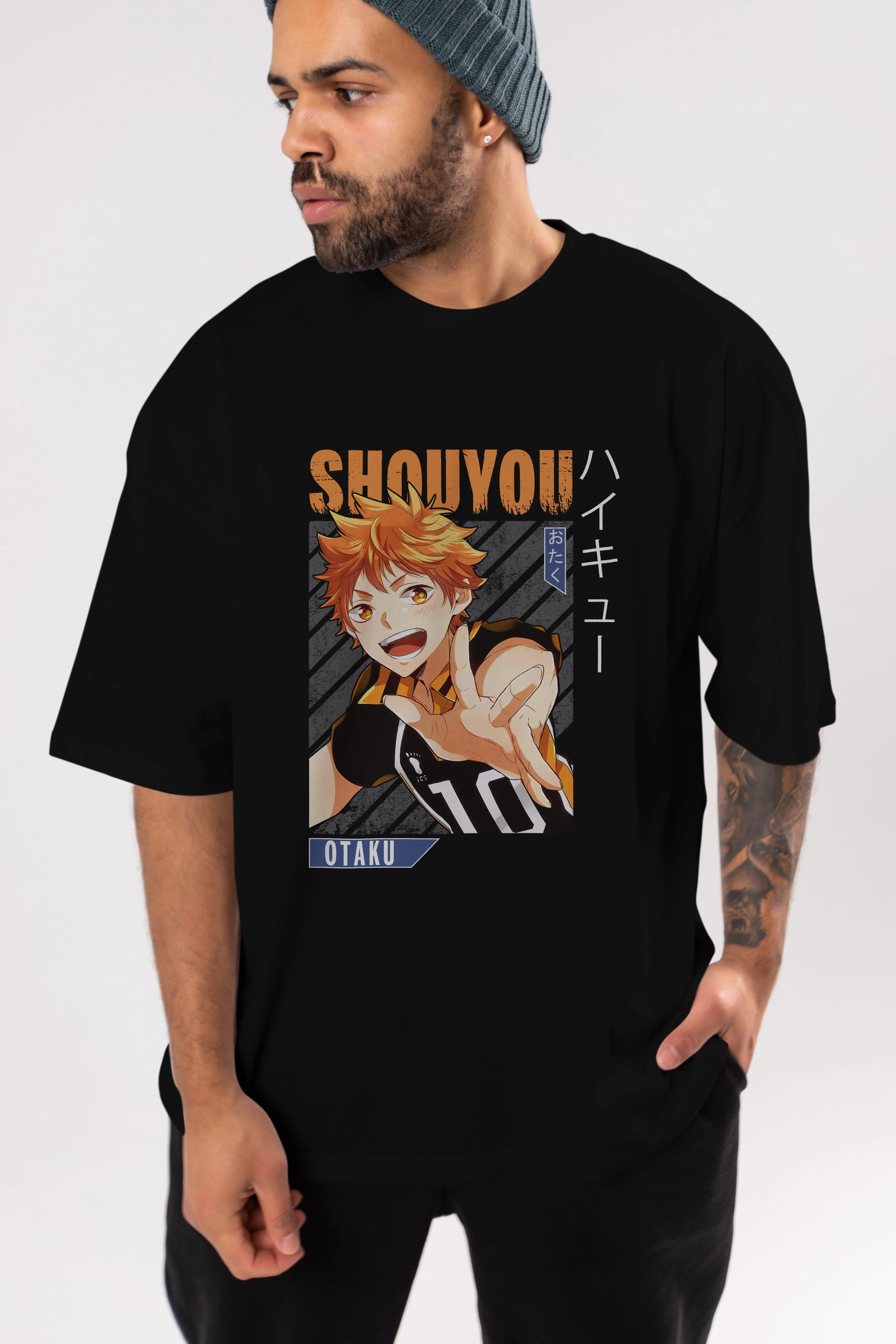 Shouyou Hinata 9 Anime Ön Baskılı Oversize t-shirt %100 pamuk Erkek Kadın Unisex