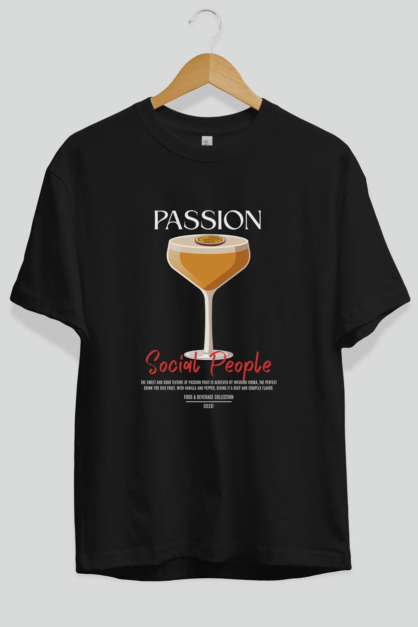 Passion Kokteyl Serisi ön Baskılı Oversize t-shirt Erkek Kadın %100 Pamuk Bisiklet Yaka tişort