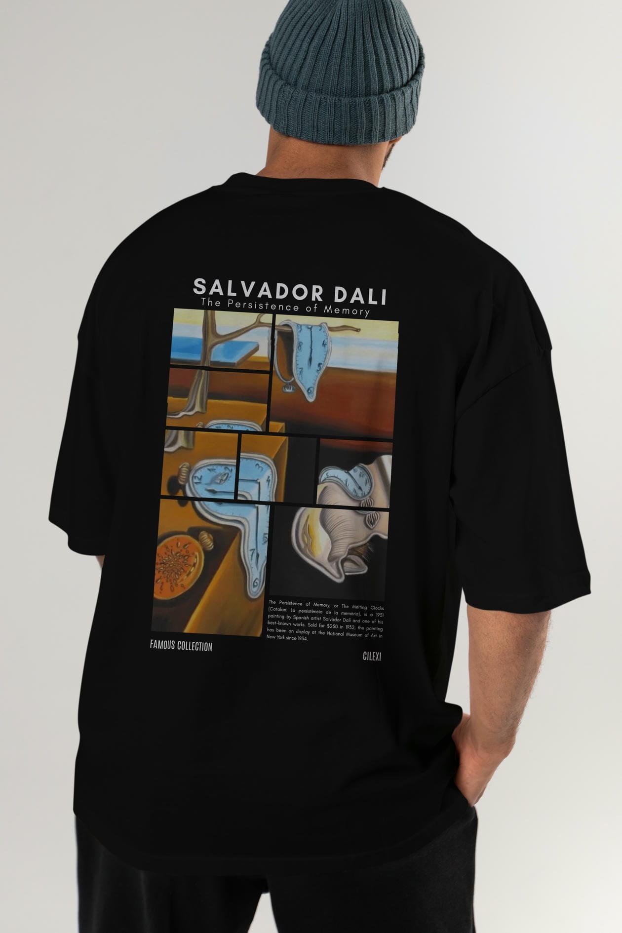 Salvador Dali Arka Baskılı Oversize t-shirt Erkek Kadın Bisiklet Yaka Pamuk tişort