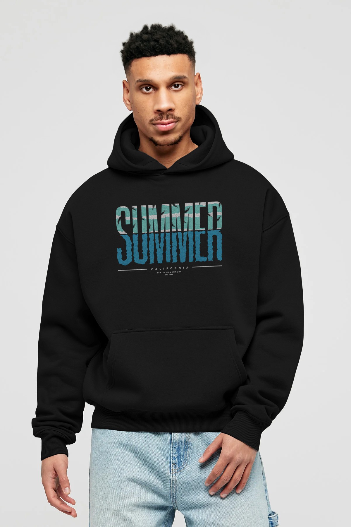 Summer California Ön Baskılı Hoodie Oversize Kapüşonlu Sweatshirt Erkek Kadın Unisex