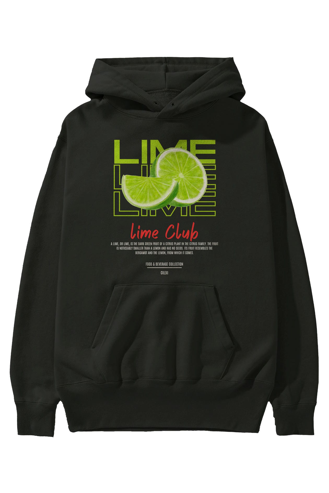 Lime Kokteyl Ön Baskılı Hoodie Oversize Kapüşonlu Sweatshirt Erkek Kadın