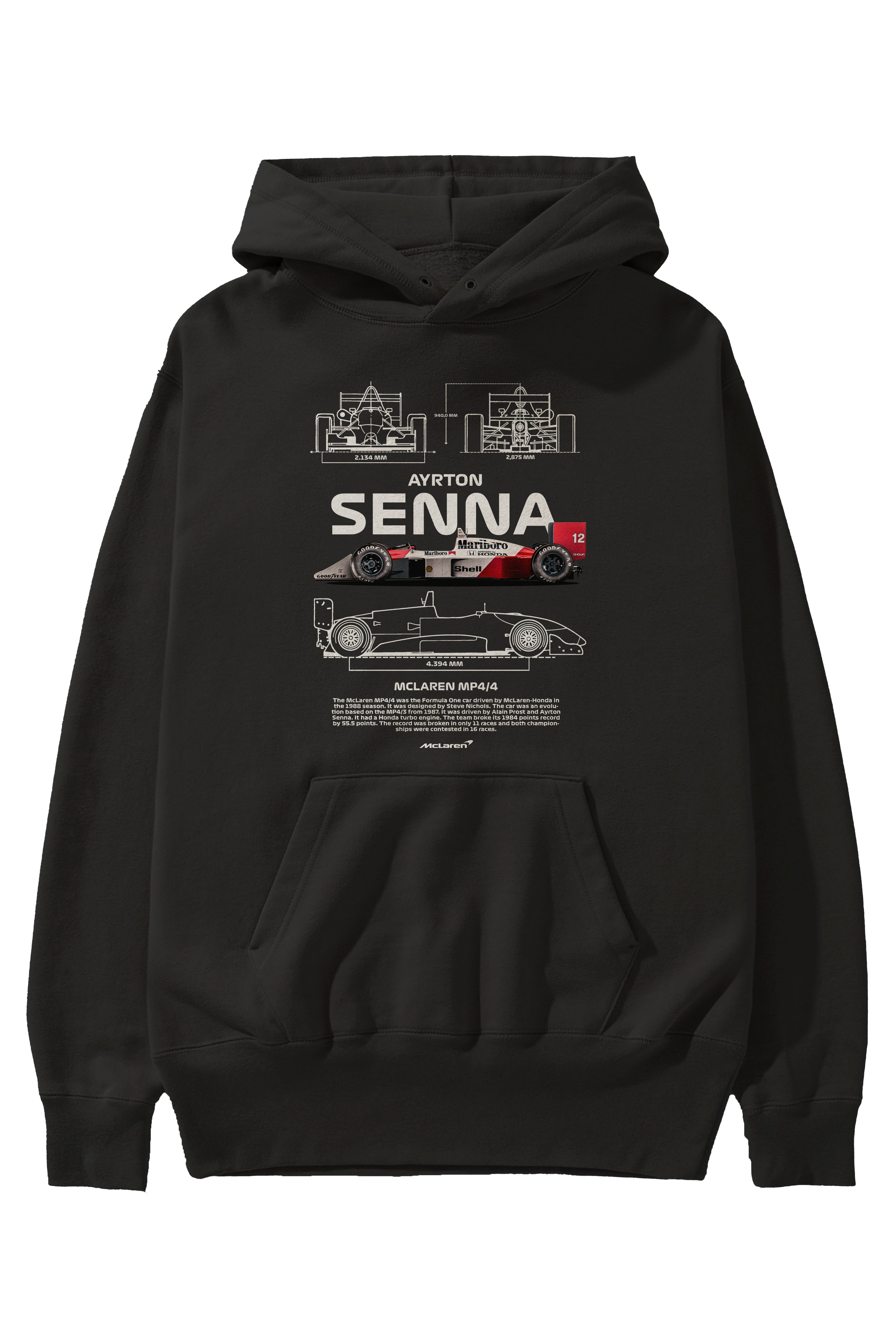 MCLAREN Ayrton Senna MP4 Ön Baskılı Hoodie Oversize Kapüşonlu Sweatshirt Erkek Kadın Unisex