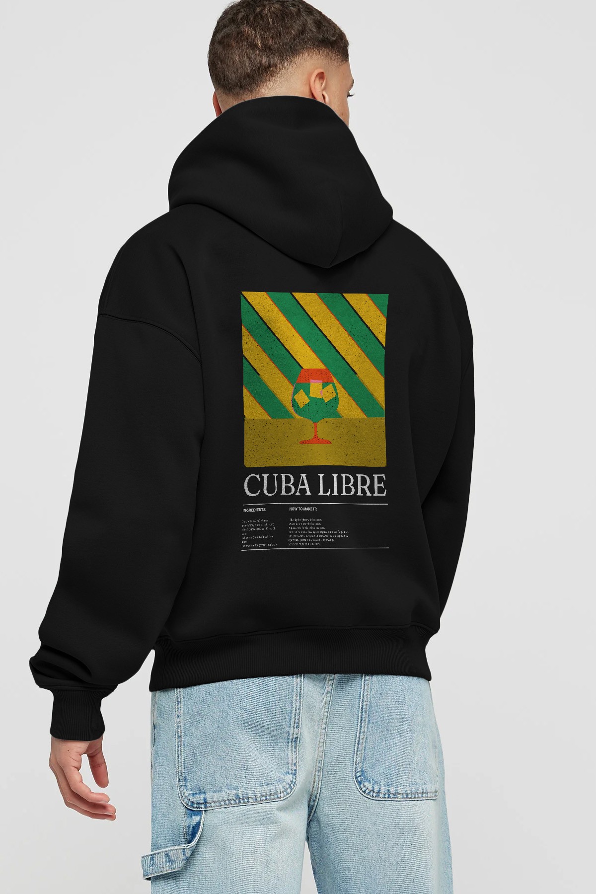 Cuba Libre Kokteyl Arka Baskılı Hoodie Oversize Kapüşonlu Sweatshirt Erkek Kadın