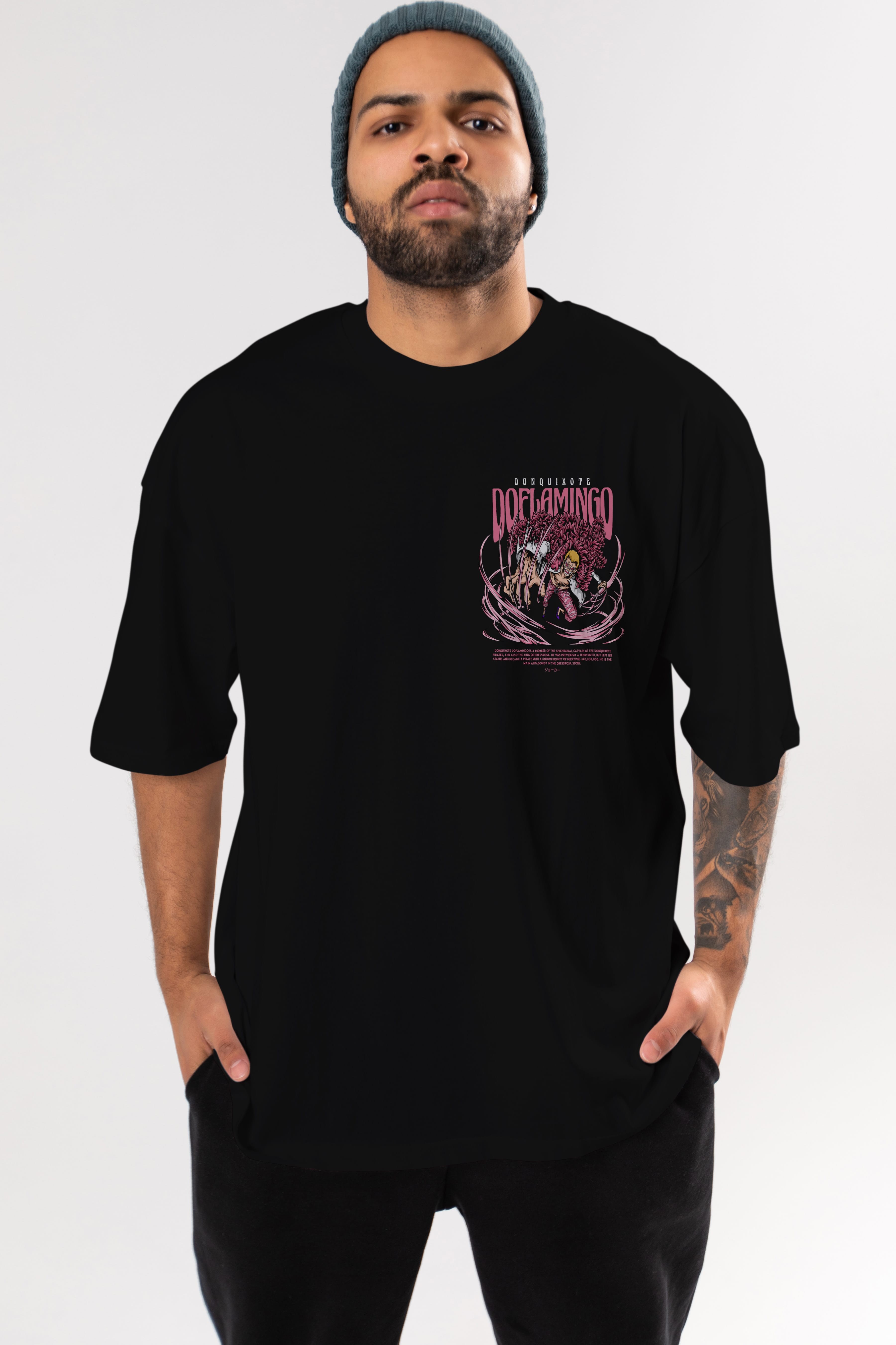 Doflamingo Ön Sol Baskılı Oversize t-shirt Erkek Kadın Unisex %100 Pamuk Bisiklet Yaka tişort