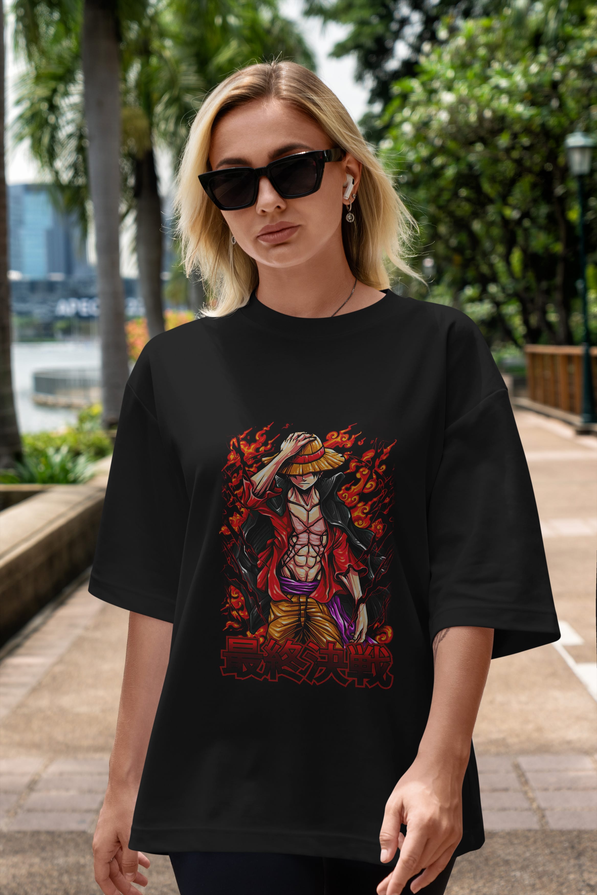 MONKEY D. LUFFY (3) Anime Ön Baskılı Oversize t-shirt %100 pamuk Erkek Kadın Unisex