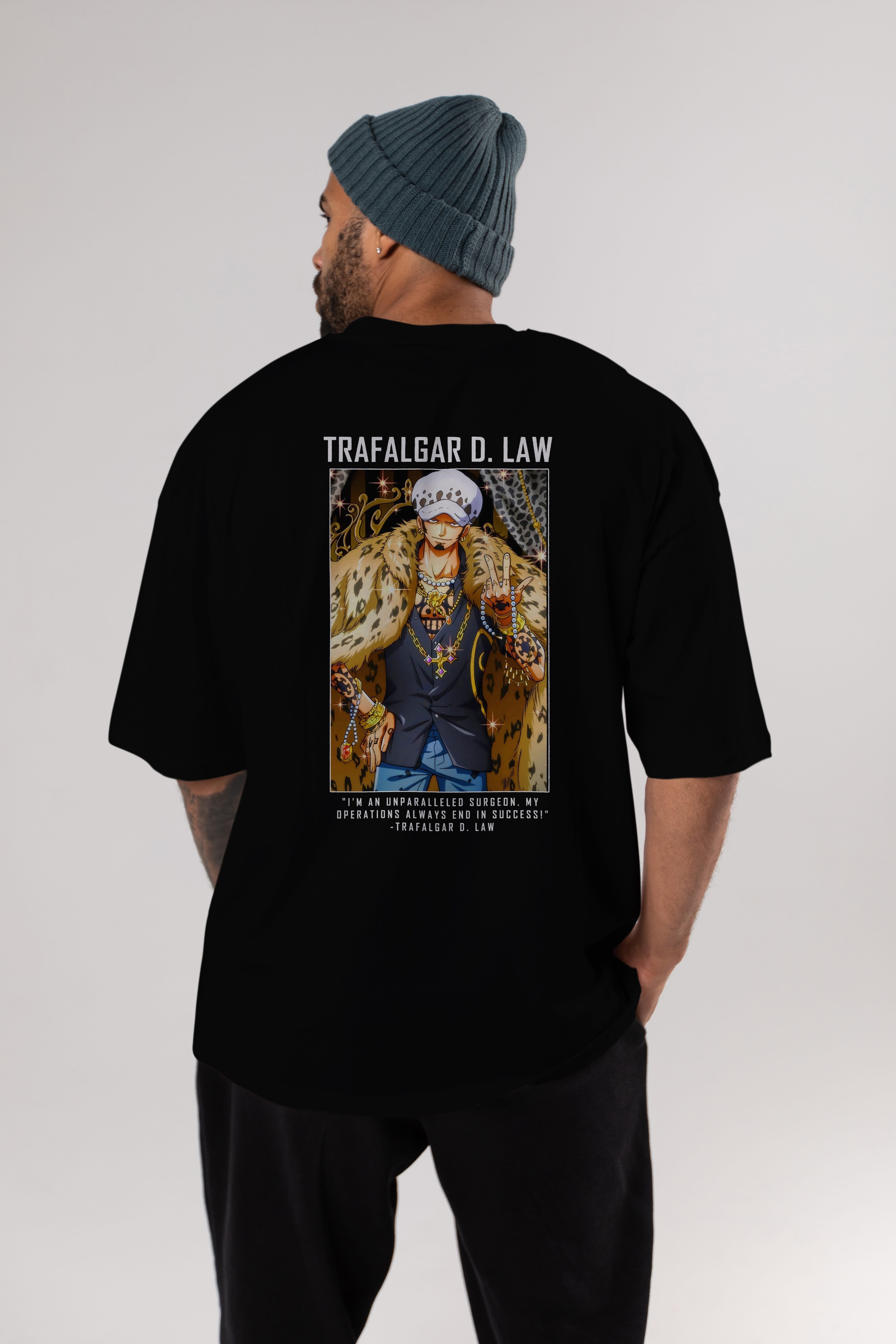 Trafalgar D. Water Law 2 Anime Arka Baskılı Oversize t-shirt Erkek Kadın Unisex %100 pamuk tişort