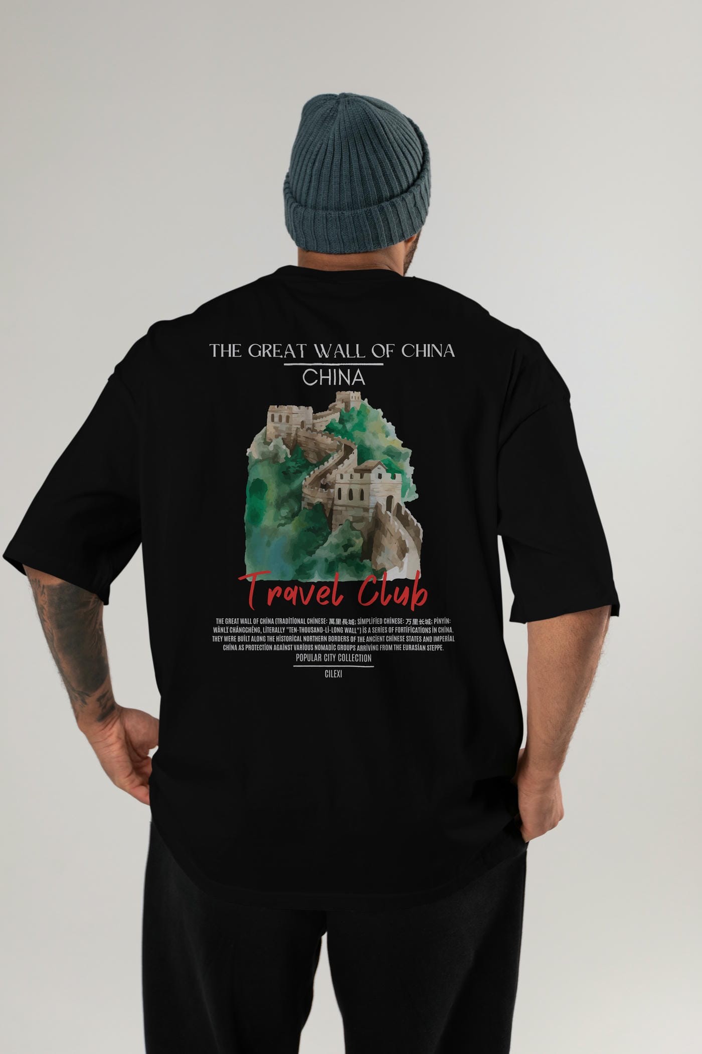 The Great Wall Of China Arka Baskılı Oversize t-shirt Erkek Kadın Pamuk Bisiklet Yaka tişort