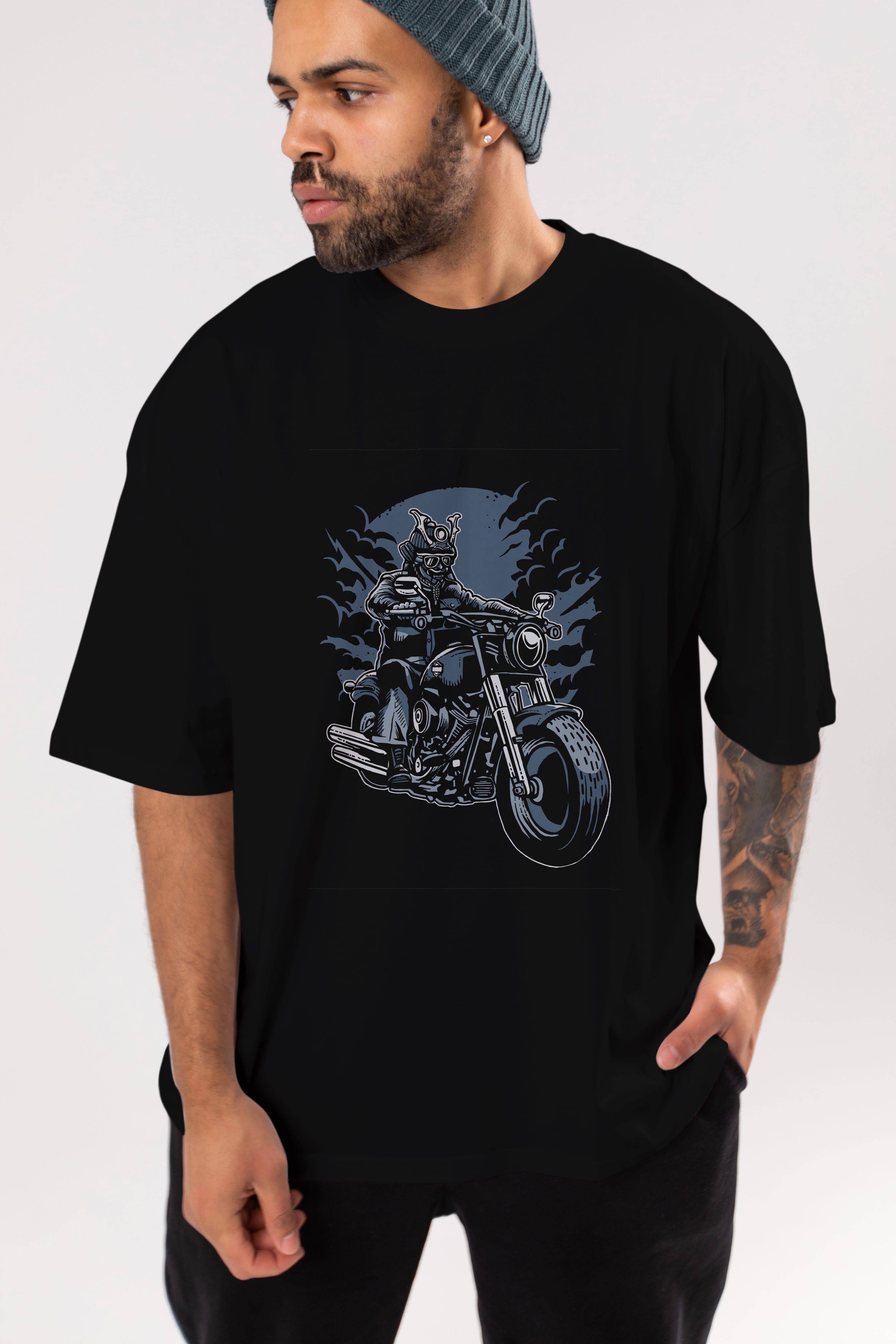 Samurai Ride Ön Baskılı Oversize t-shirt Erkek Kadın Unisex %100 Pamuk tişort