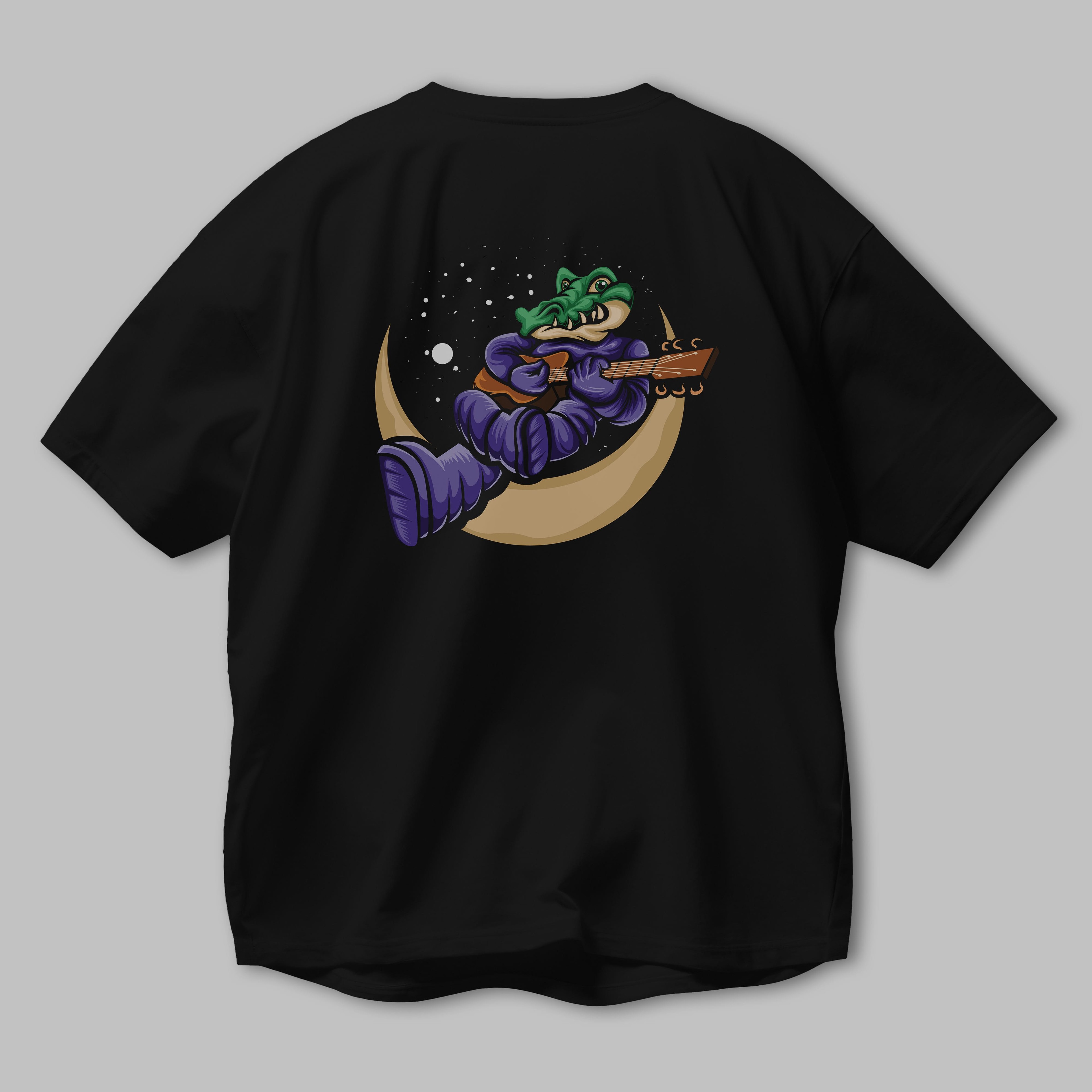 Space Crocodile Arka Baskılı Oversize t-shirt Erkek Kadın Unisex