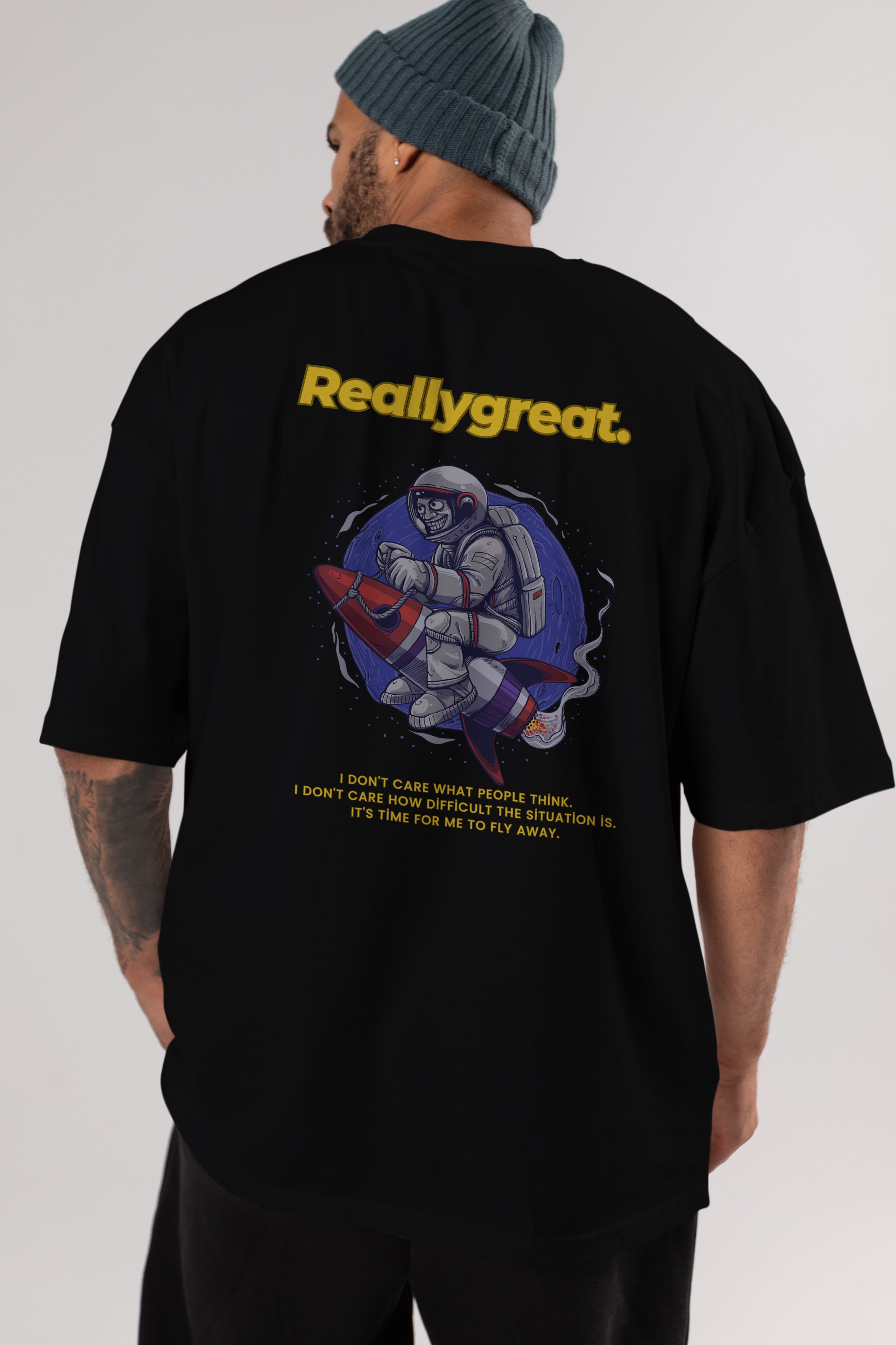 Reallygreat Astronaut Arka Baskılı Oversize t-shirt Erkek Kadın Unisex