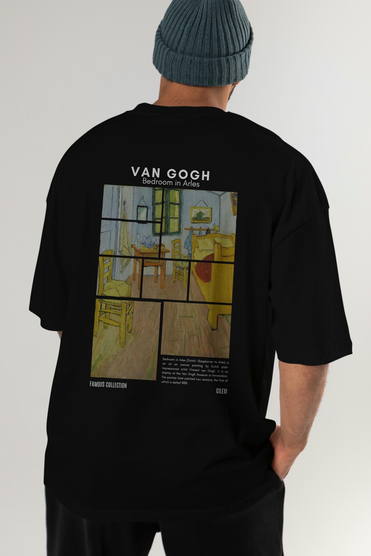 Van Gogh Arka Baskılı Oversize t-shirt Erkek Kadın Bisiklet Yaka Pamuk tişort