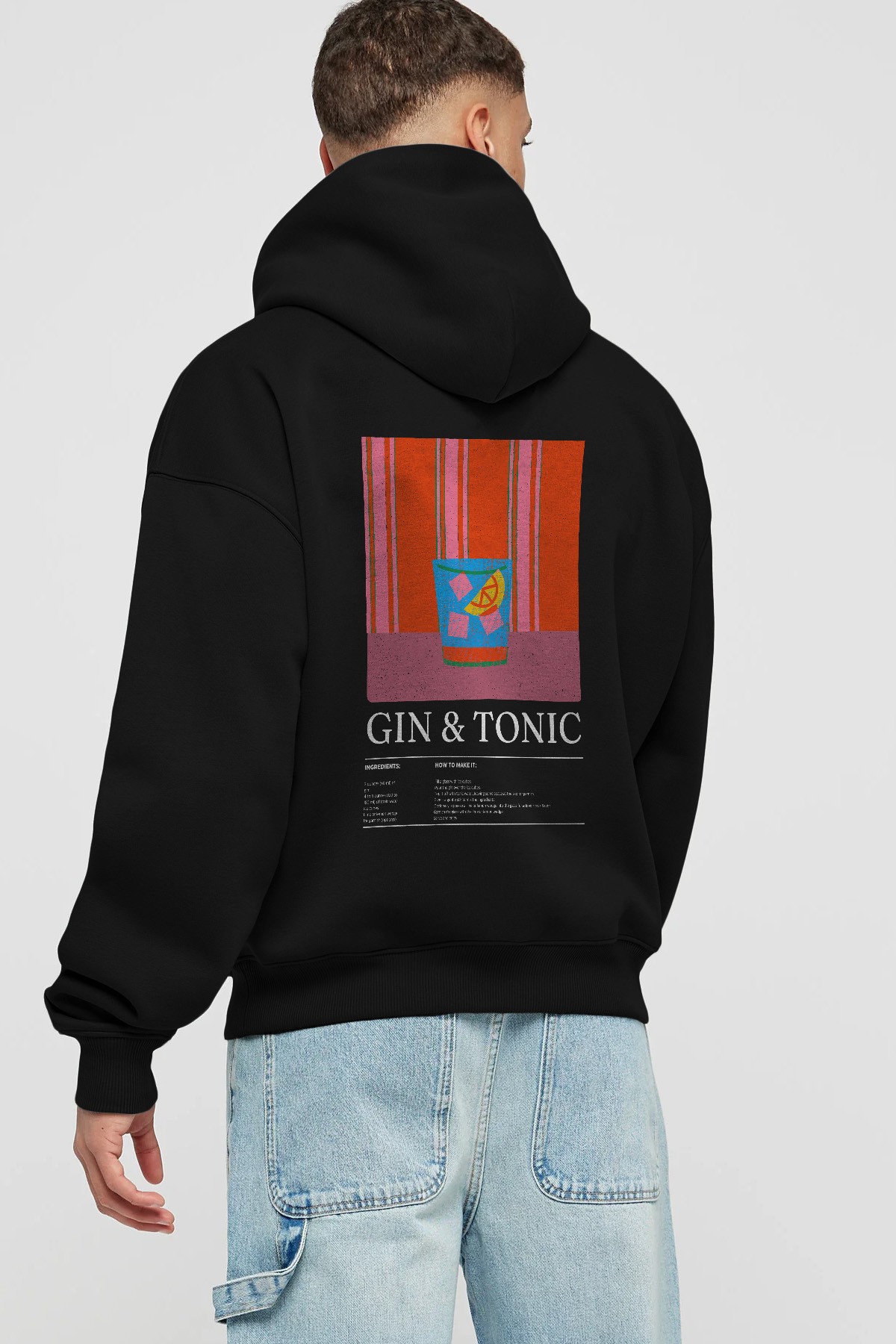 Gin tonik Kokteyl Arka Baskılı Hoodie Oversize Kapüşonlu Sweatshirt Erkek Kadın