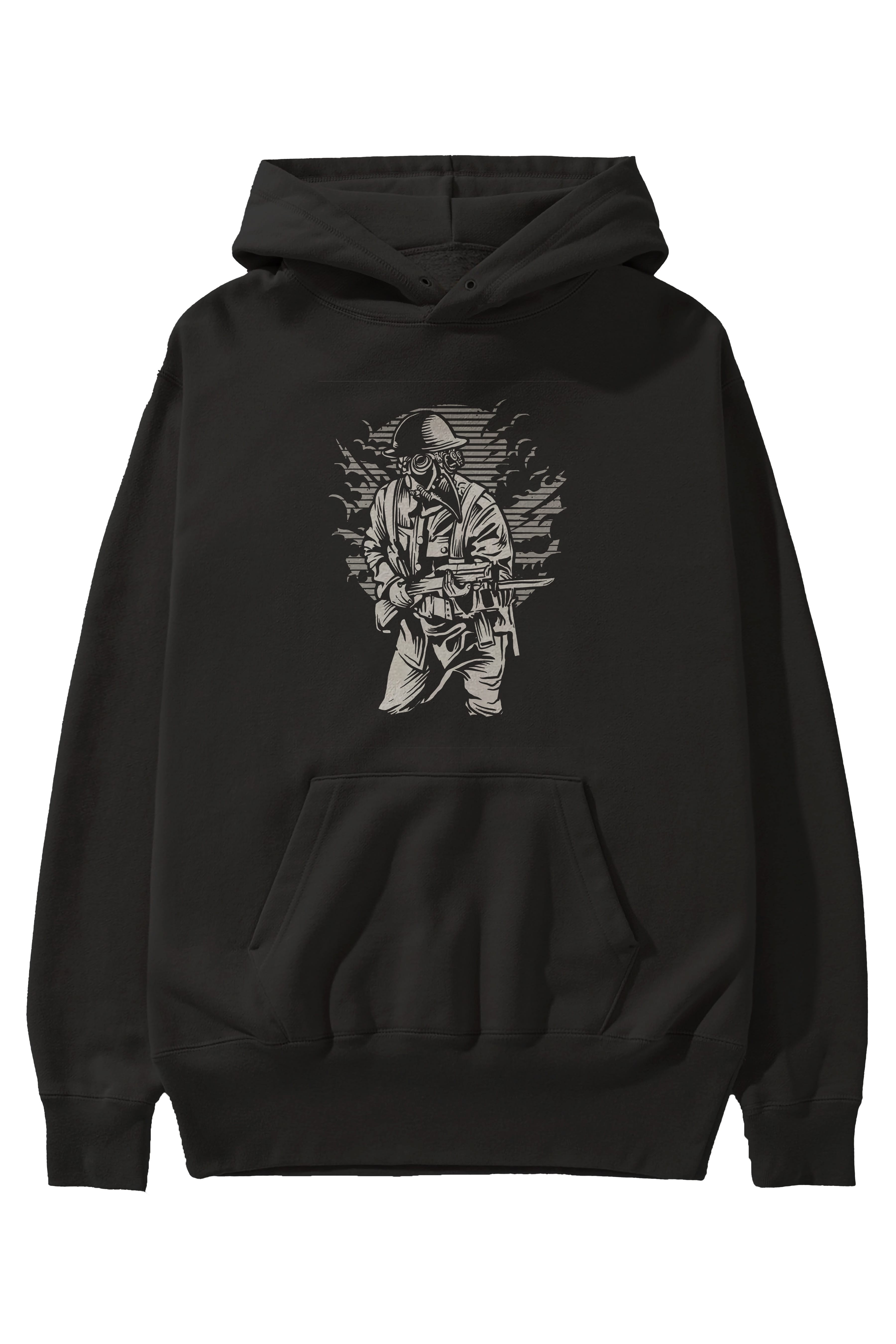 Steampunk Style Soldier Ön Baskılı Hoodie Oversize Kapüşonlu Sweatshirt Erkek Kadın Unisex