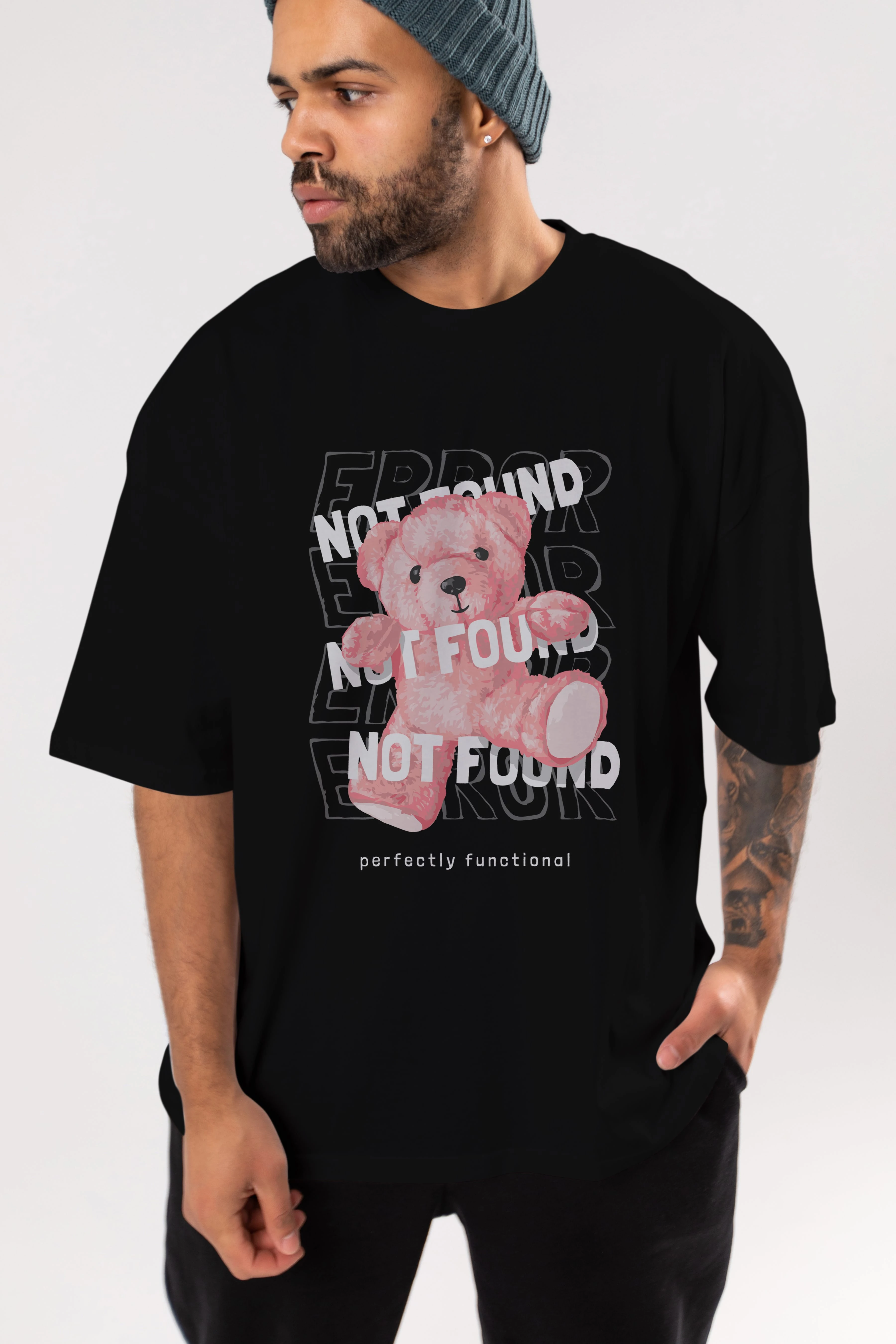 Error Not Found Bear Ön Baskılı Oversize t-shirt Erkek Kadın Unisex