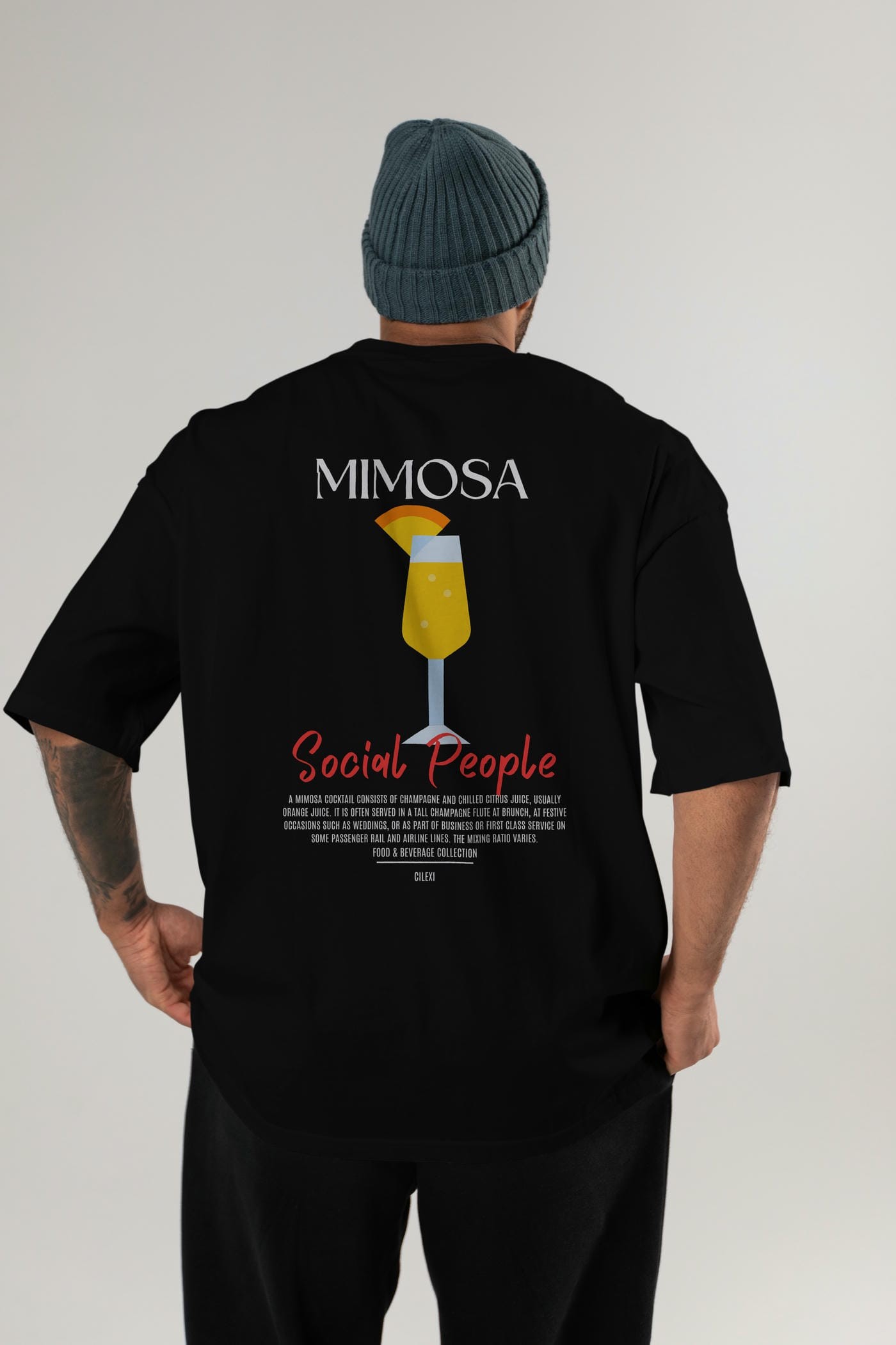 Mimosa Kokteyl Serisi Baskılı Oversize t-shirt Erkek Kadın Unisex %100 Pamuk Bisiklet Yaka tişort
