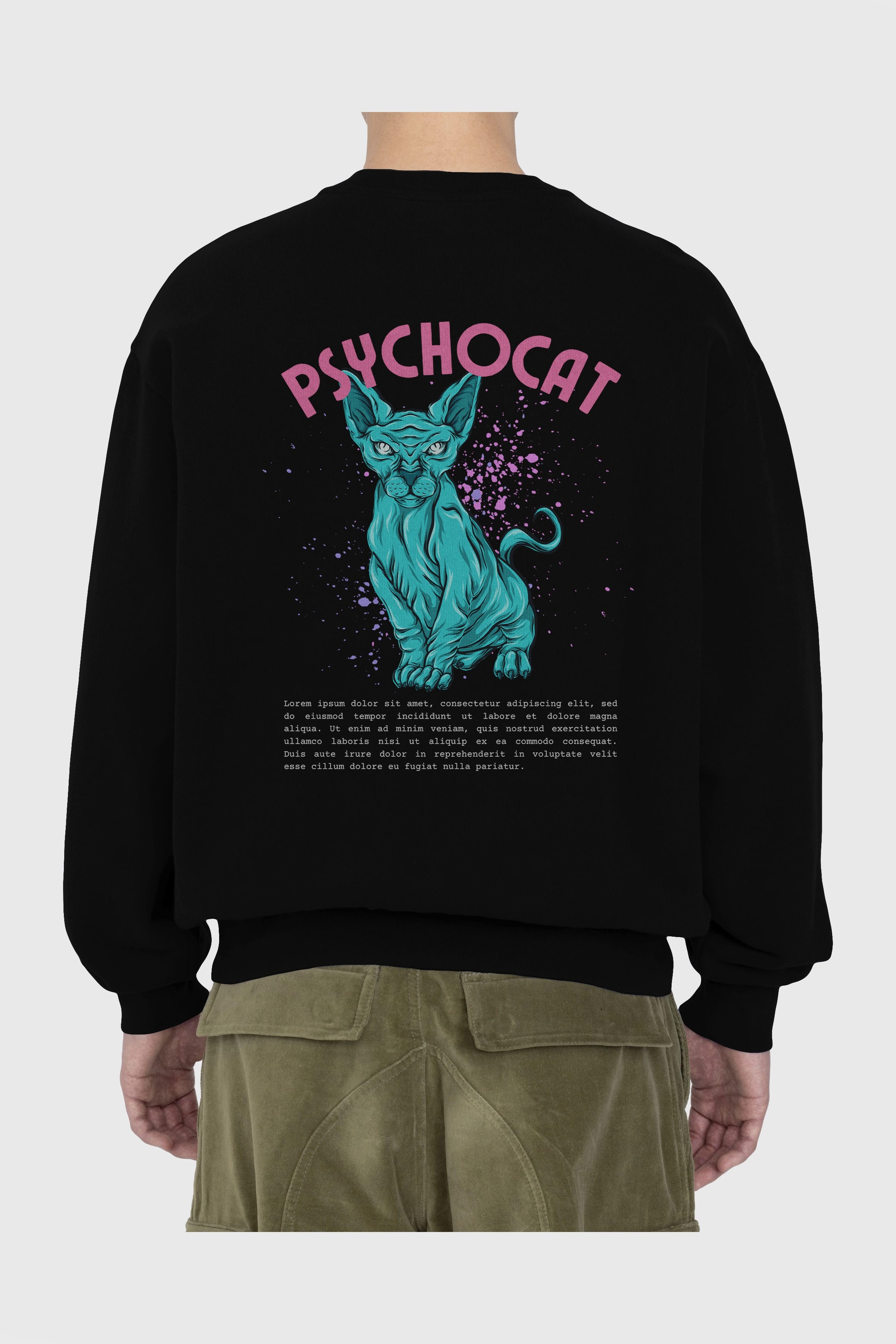 Psychocat Arka Baskılı Oversize Sweatshirt Erkek Kadın Unisex