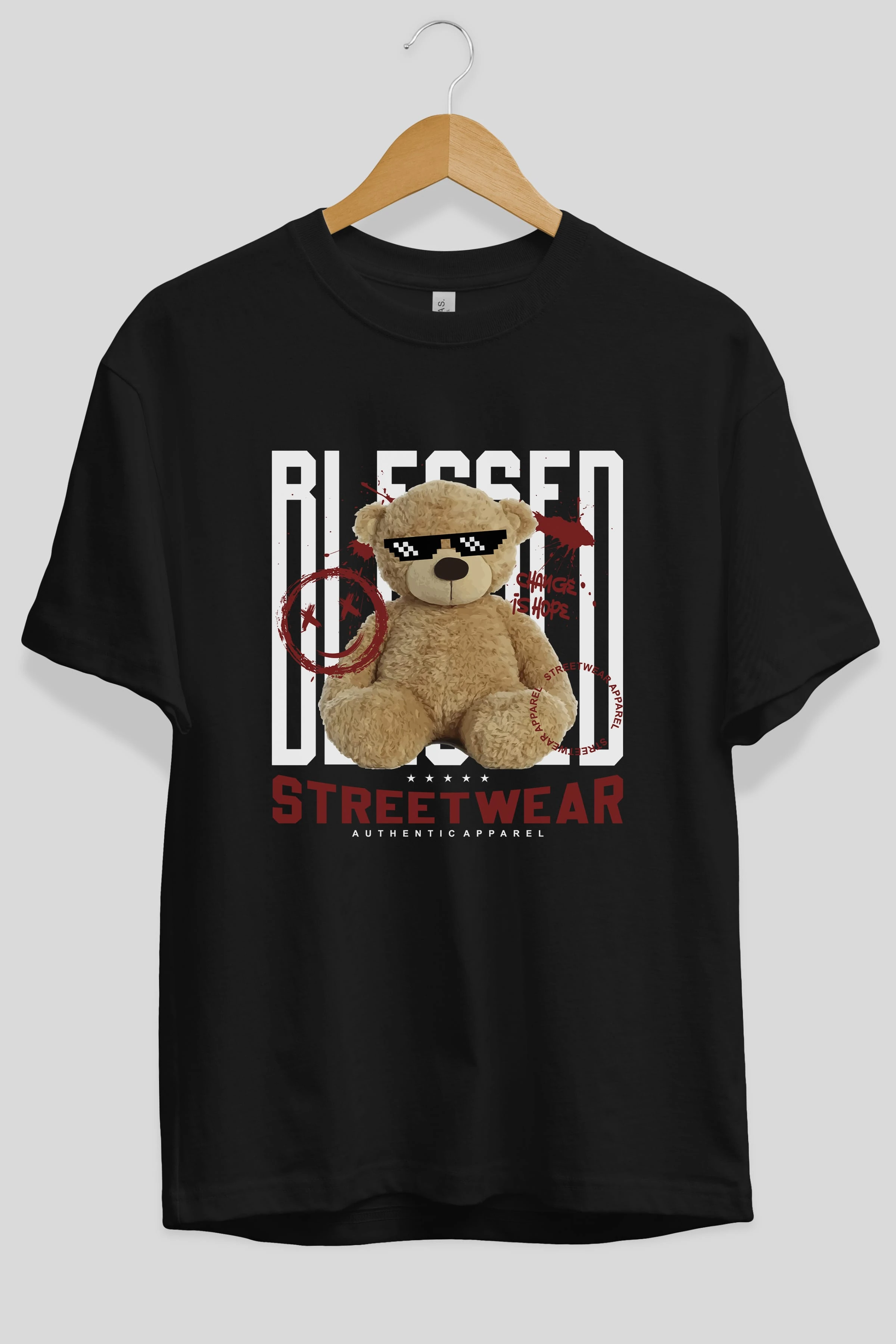 Blessed Bear Ön Baskılı Oversize t-shirt Erkek Kadın Unisex