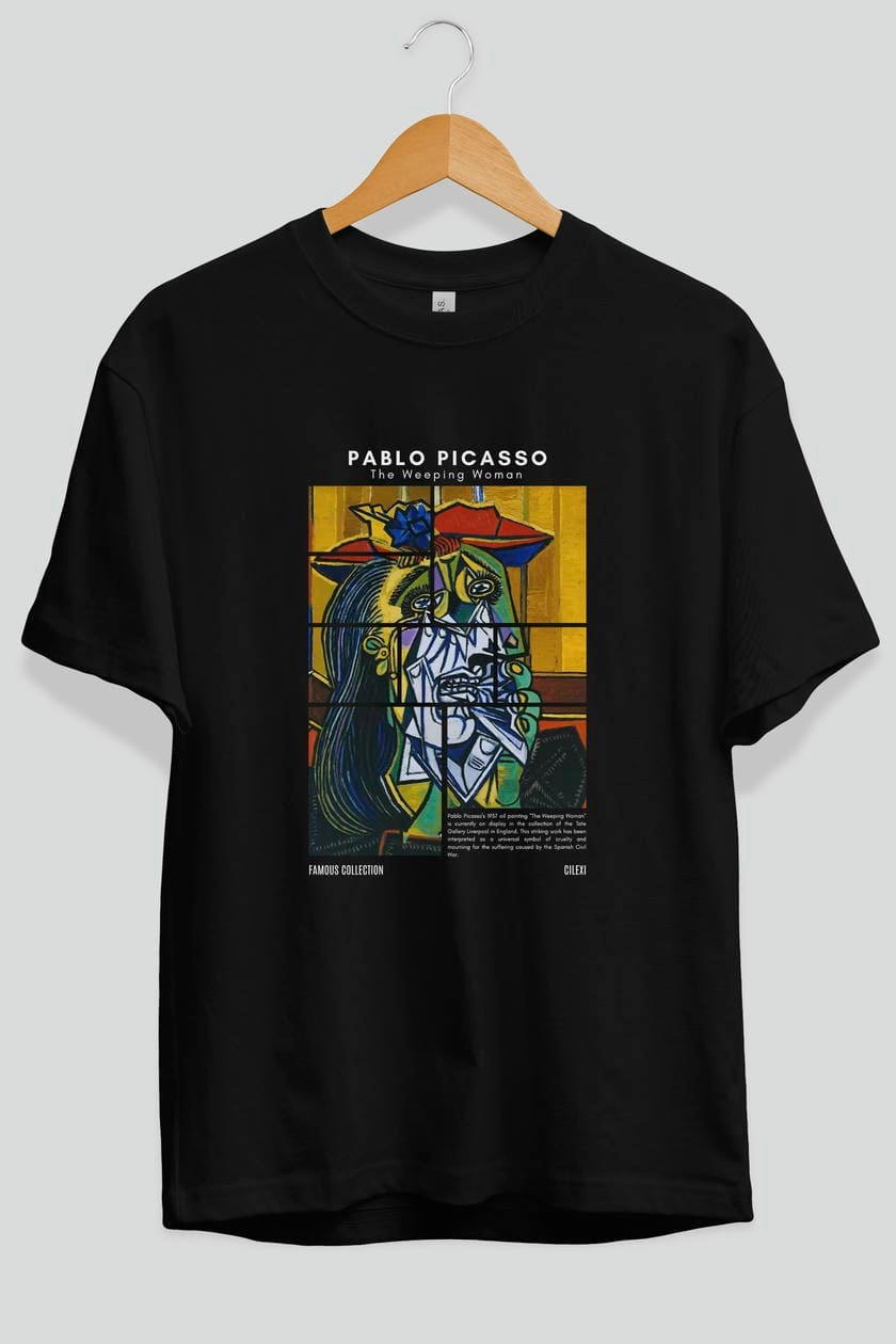 Pablo Picasso ön Baskılı Oversize t-shirt Erkek Kadın Bisiklet Yaka Pamuk tişort