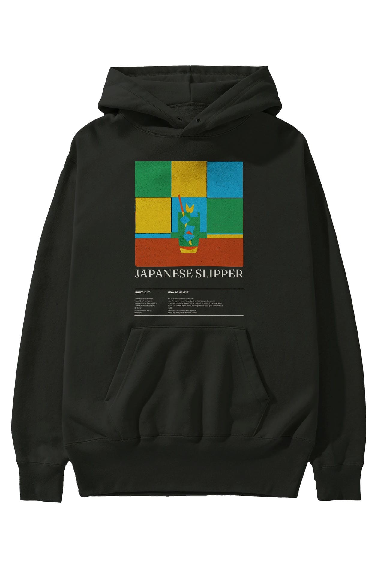 Japanese Slipper Kokteyl ön Baskılı Hoodie Oversize Kapüşonlu Sweatshirt Erkek Kadın