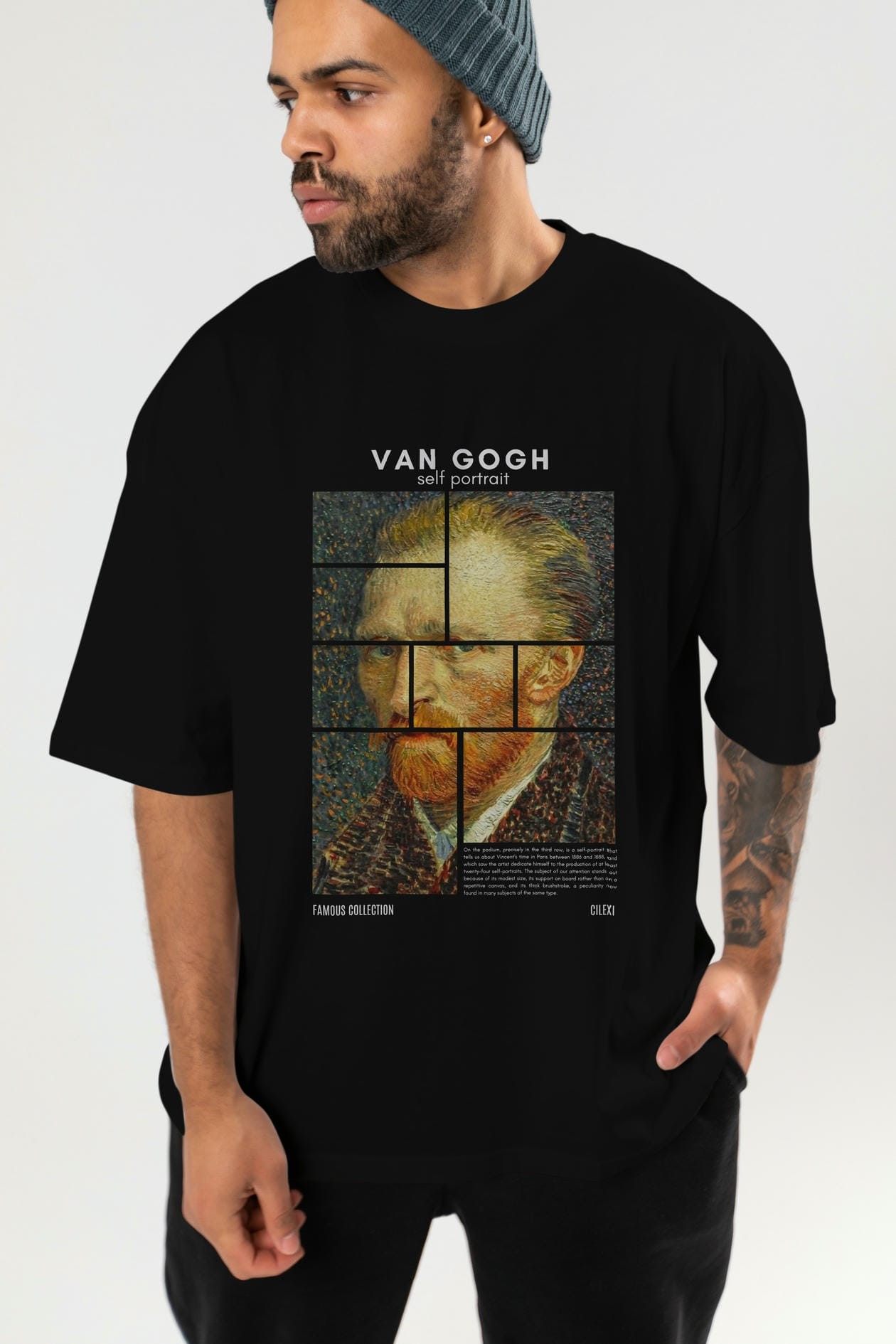 Van Gogh Self Portrait ön Baskılı Oversize t-shirt Erkek Kadın Bisiklet Yaka Pamuk tişort