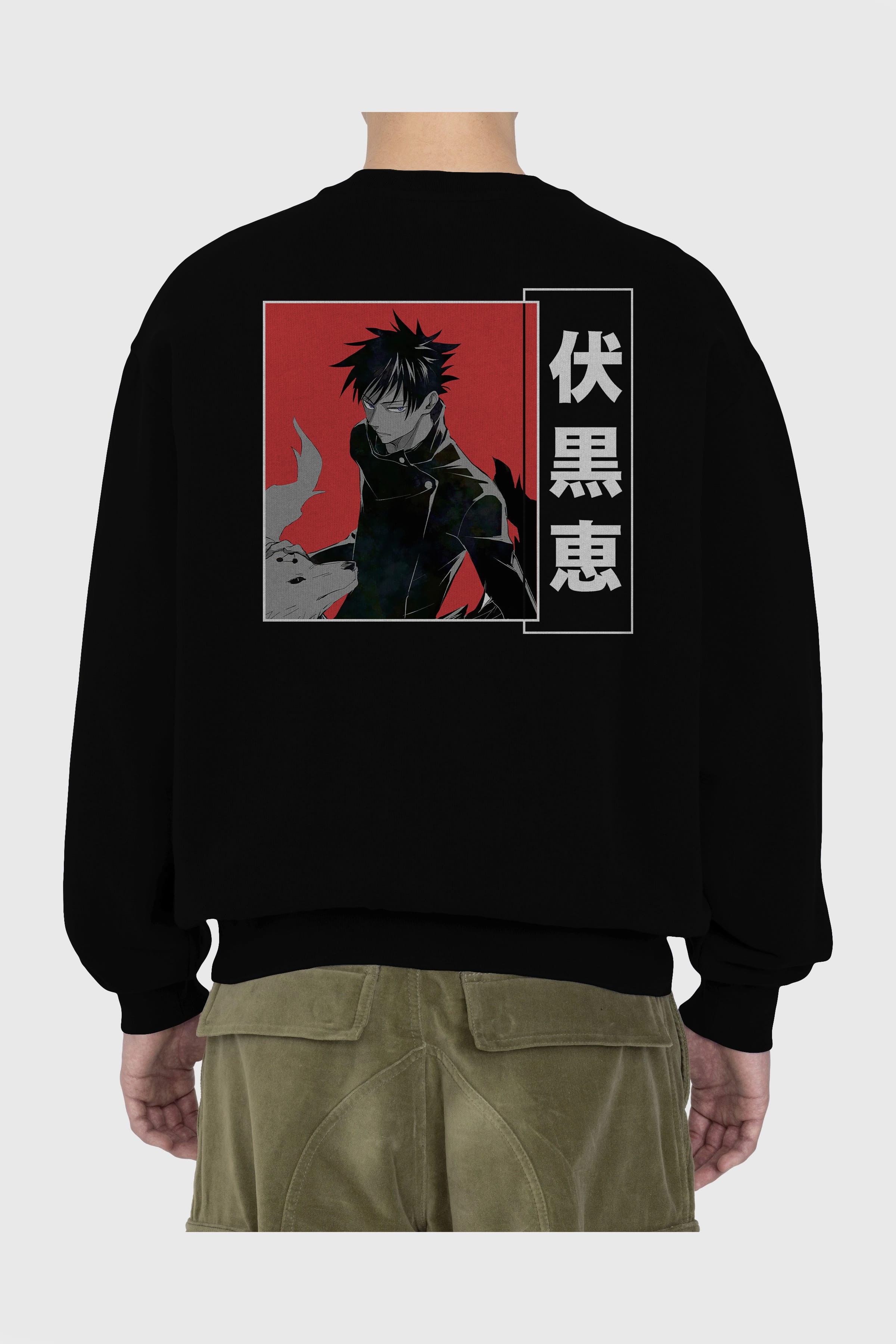 Megumi Fushiguro Anime Arka Baskılı Oversize Sweatshirt Erkek Kadın Unisex