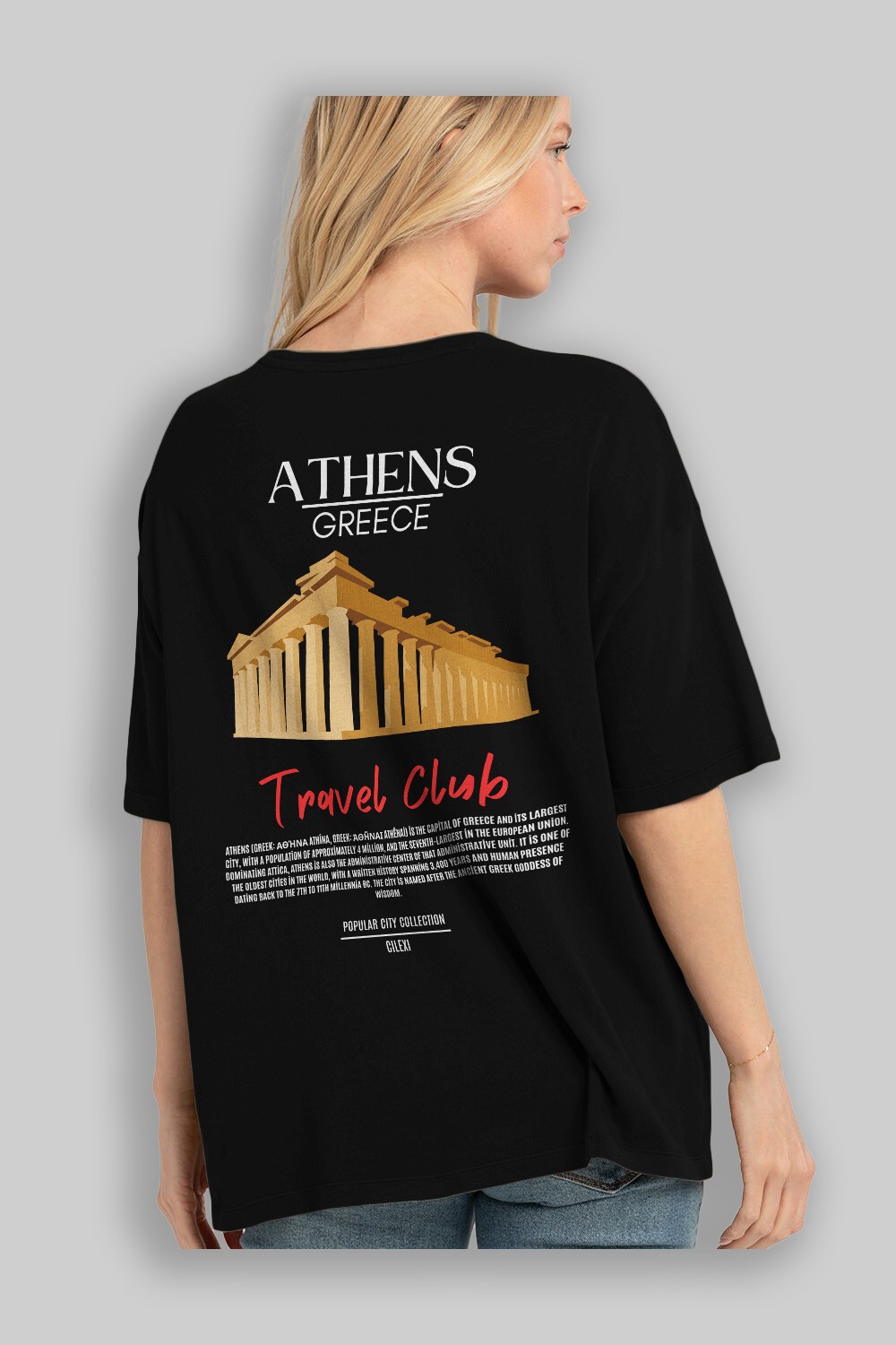 Athens Greece Arka Baskılı Oversize t-shirt Erkek Kadın Pamuk Bisiklet Yaka tişort