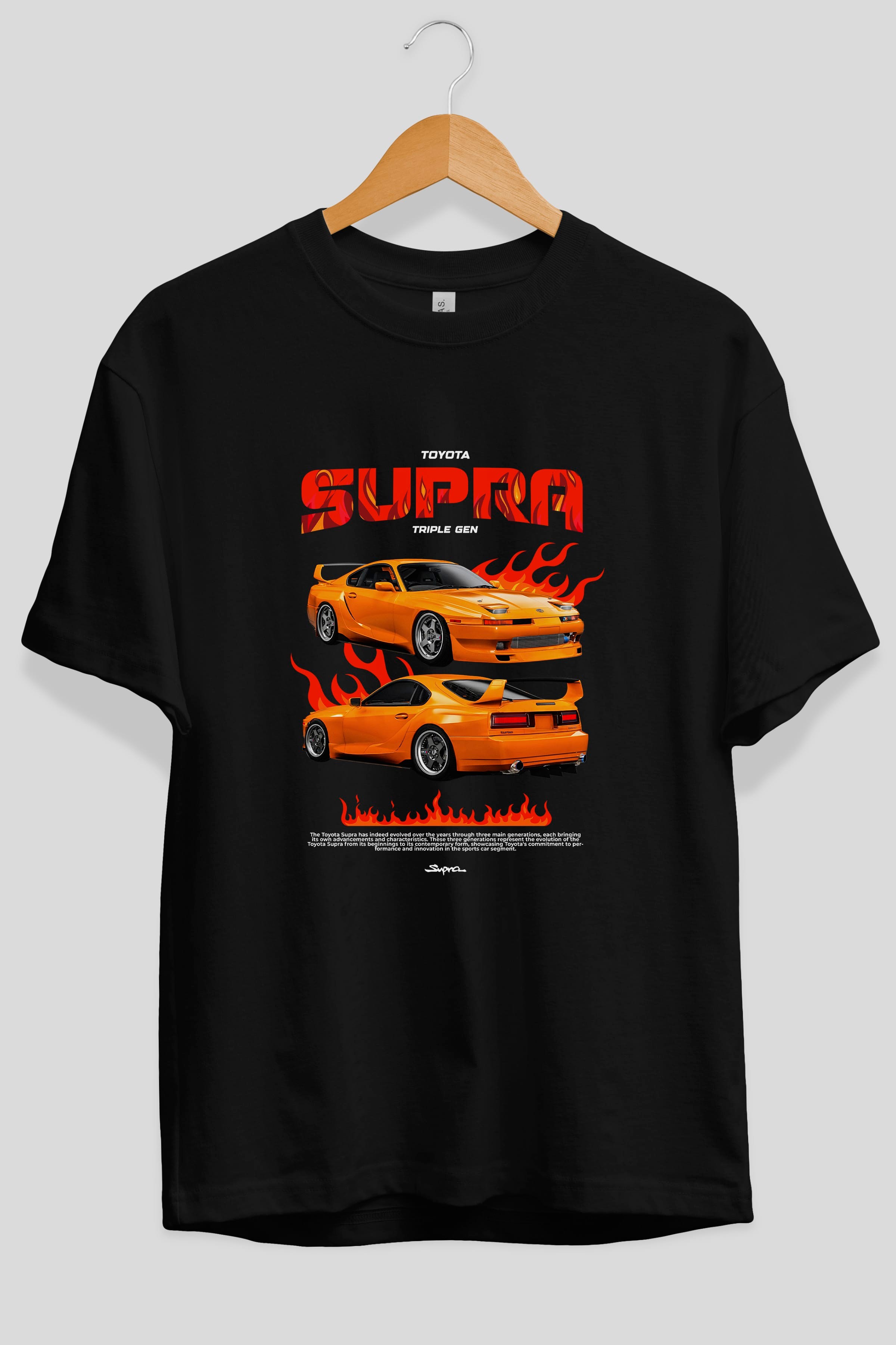 TOYOTA SUPRA 3GEN Ön Baskılı Oversize t-shirt Erkek Kadın Unisex %100 Pamuk Bisiklet Yaka tişort