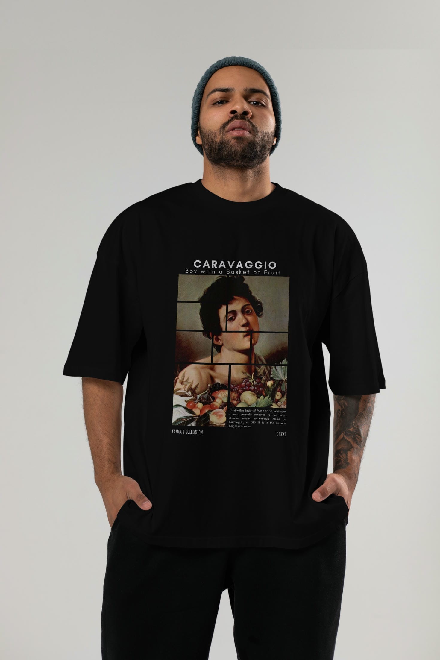 Caravaggio Boy ön Baskılı Oversize t-shirt Erkek Kadın Bisiklet Yaka Pamuk tişort