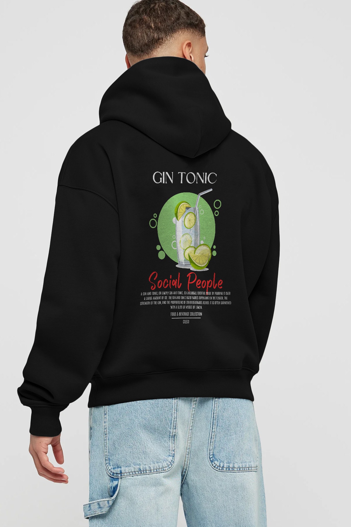 Gin Tonic Kokteyl Arka Baskılı Hoodie Oversize Kapüşonlu Sweatshirt Erkek Kadın