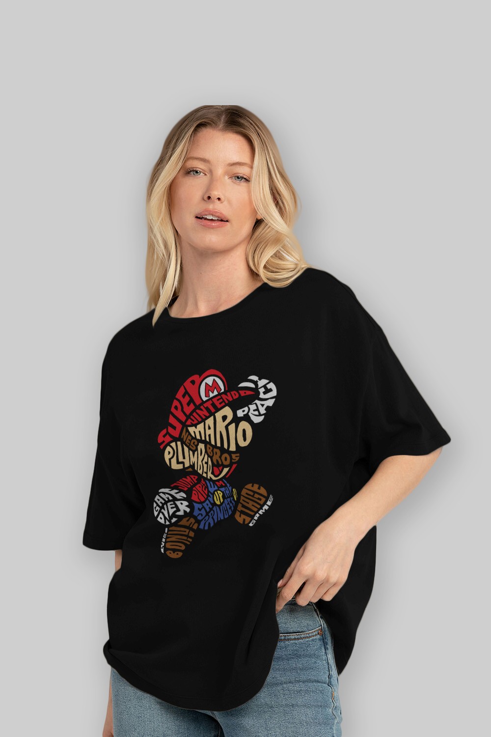 Mario Bros Ön Baskılı Oversize t-shirt %100 pamuk Erkek Kadın Unisex