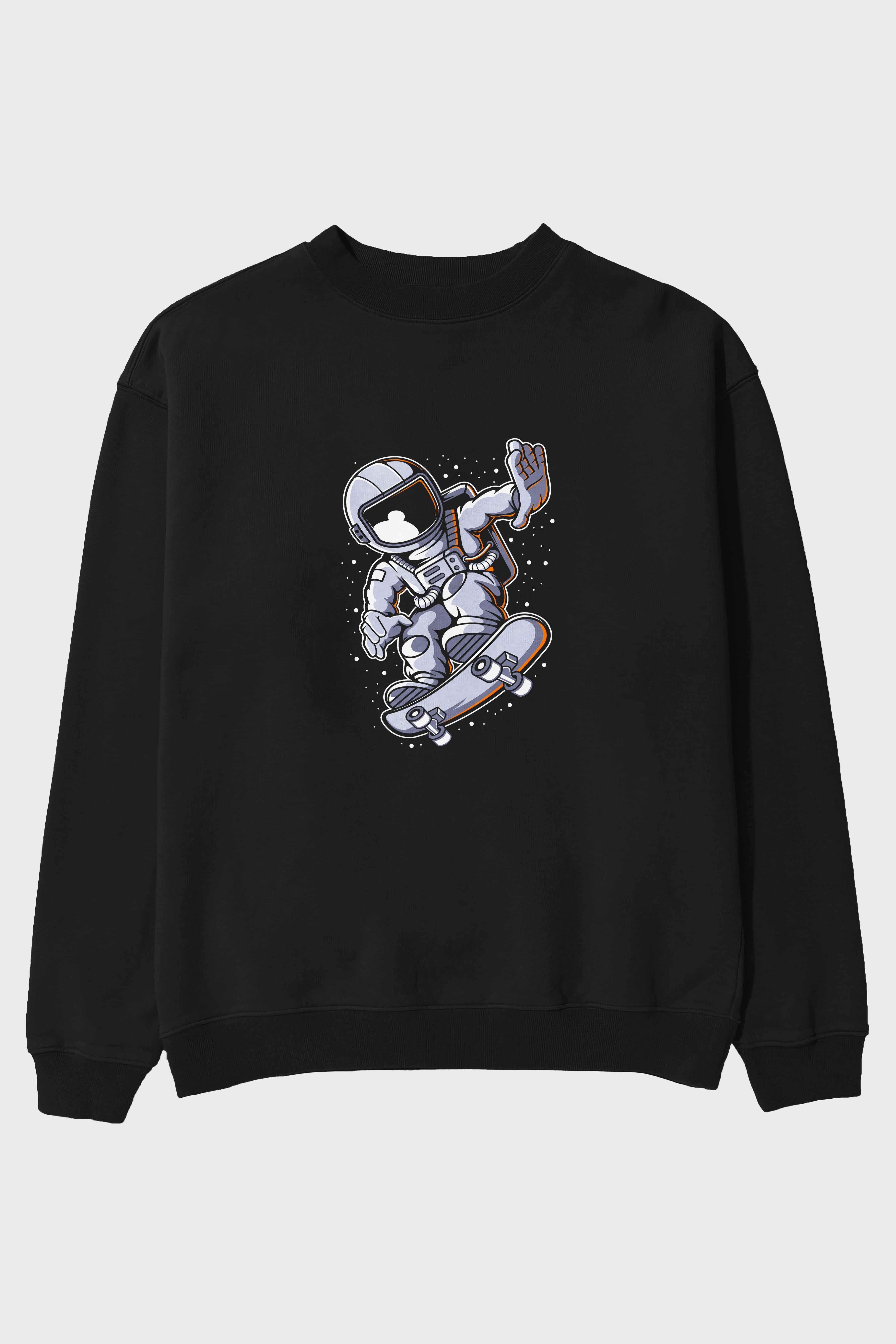 Astronaut Skateboard Ön Baskılı Oversize Sweatshirt Erkek Kadın Unisex