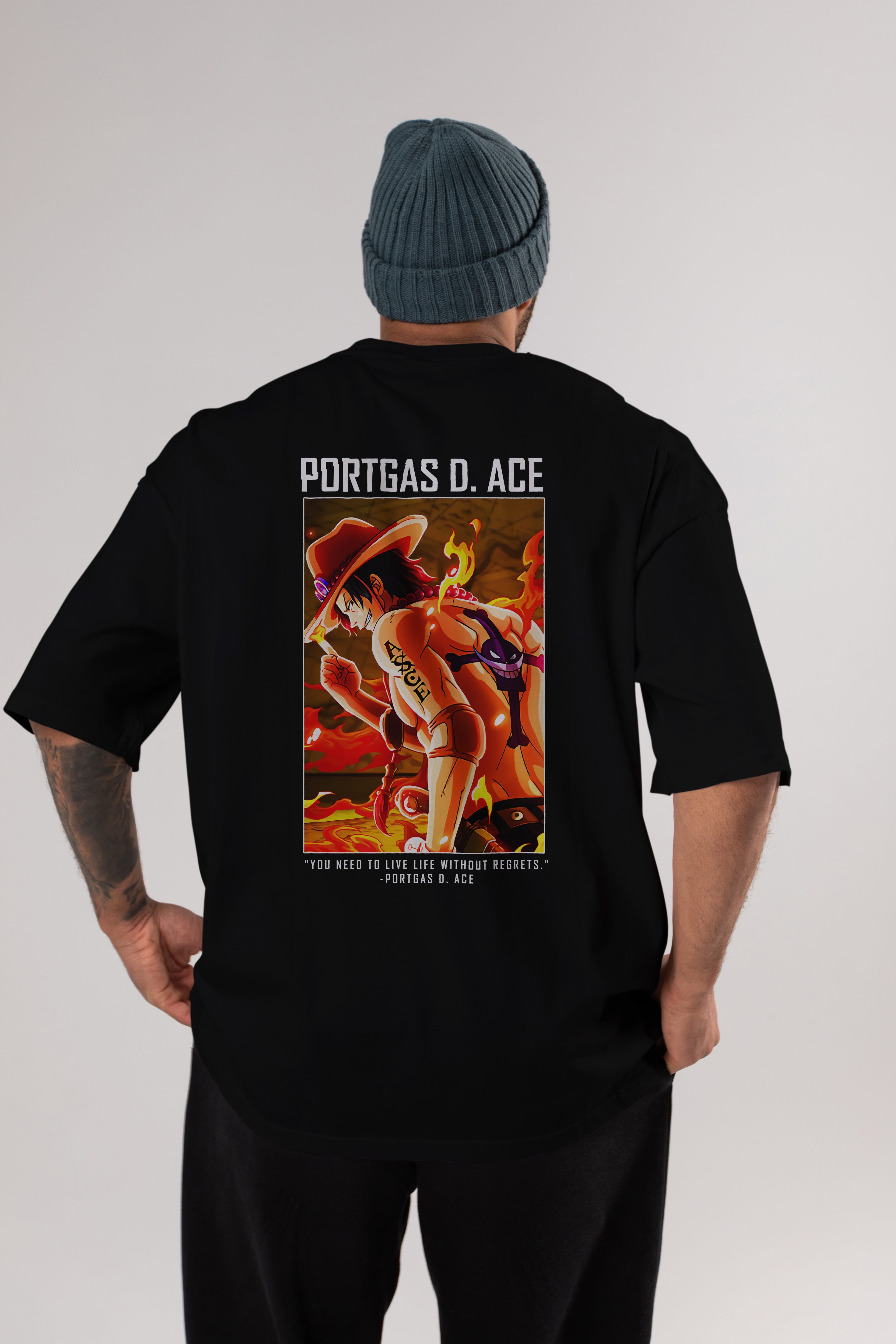 Portgas D. Ace Anime Arka Baskılı Oversize t-shirt Erkek Kadın Unisex %100 pamuk tişort