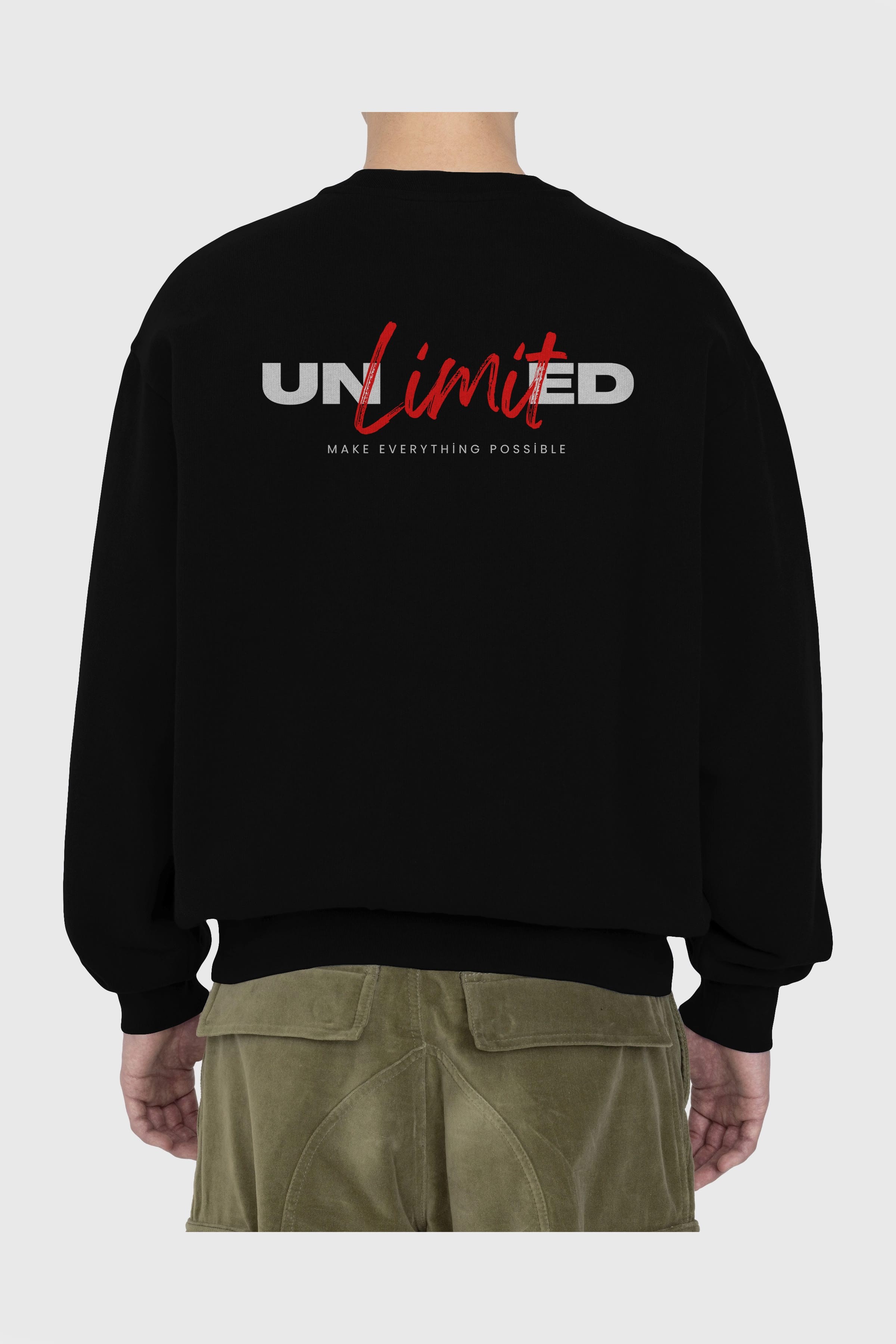 Unlimited Yazılı Arka Baskılı Oversize Sweatshirt Erkek Kadın Unisex