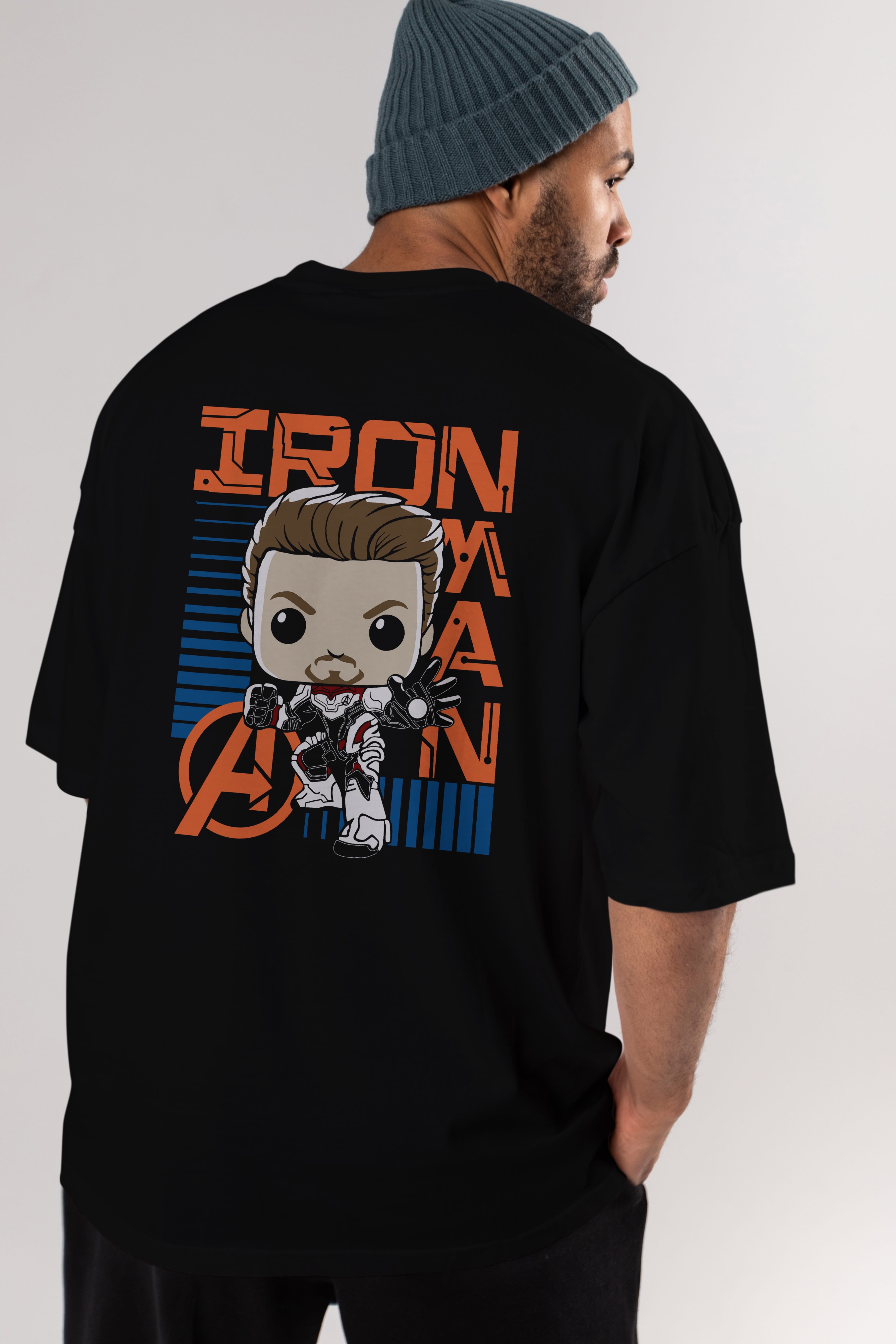 iron man (4) Arka Baskılı Oversize t-shirt Erkek Kadın Unisex %100 Pamuk Bisiklet Yaka tişort
