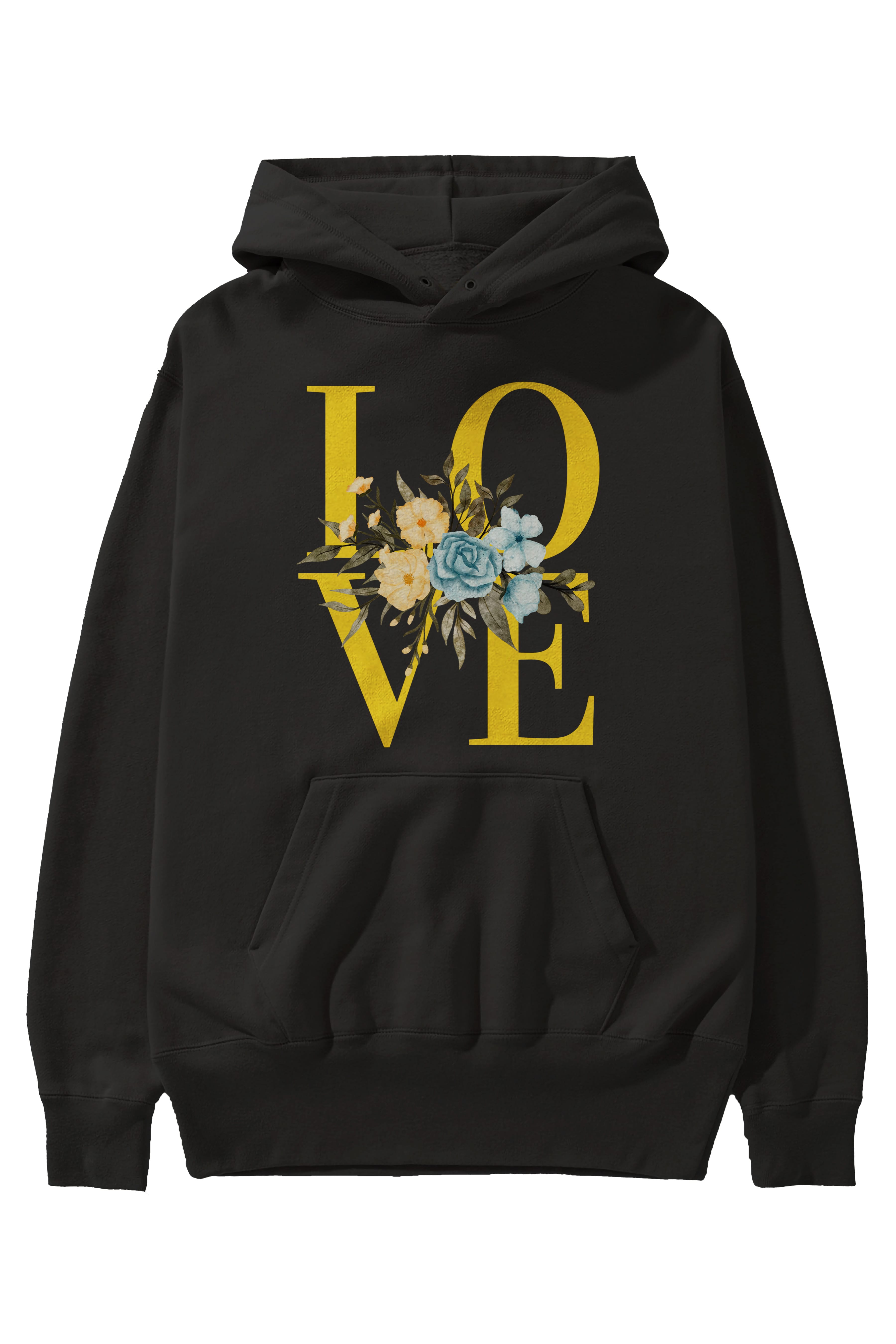 Love Flower Ön Baskılı Oversize Hoodie Kapüşonlu Sweatshirt Erkek Kadın Unisex