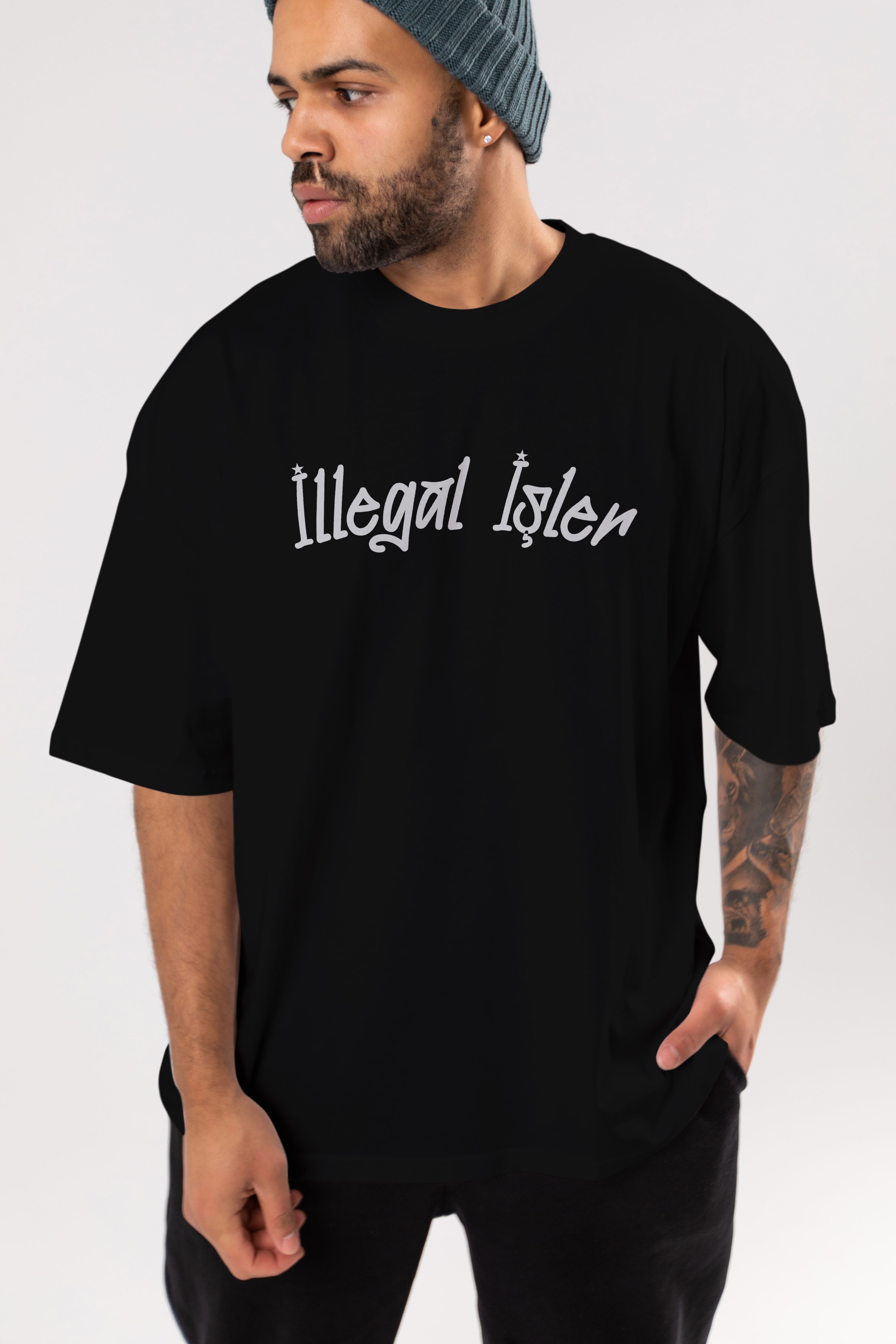 İllegal İşler Ön Baskılı Oversize t-shirt %100 pamuk Erkek Kadın Unisex
