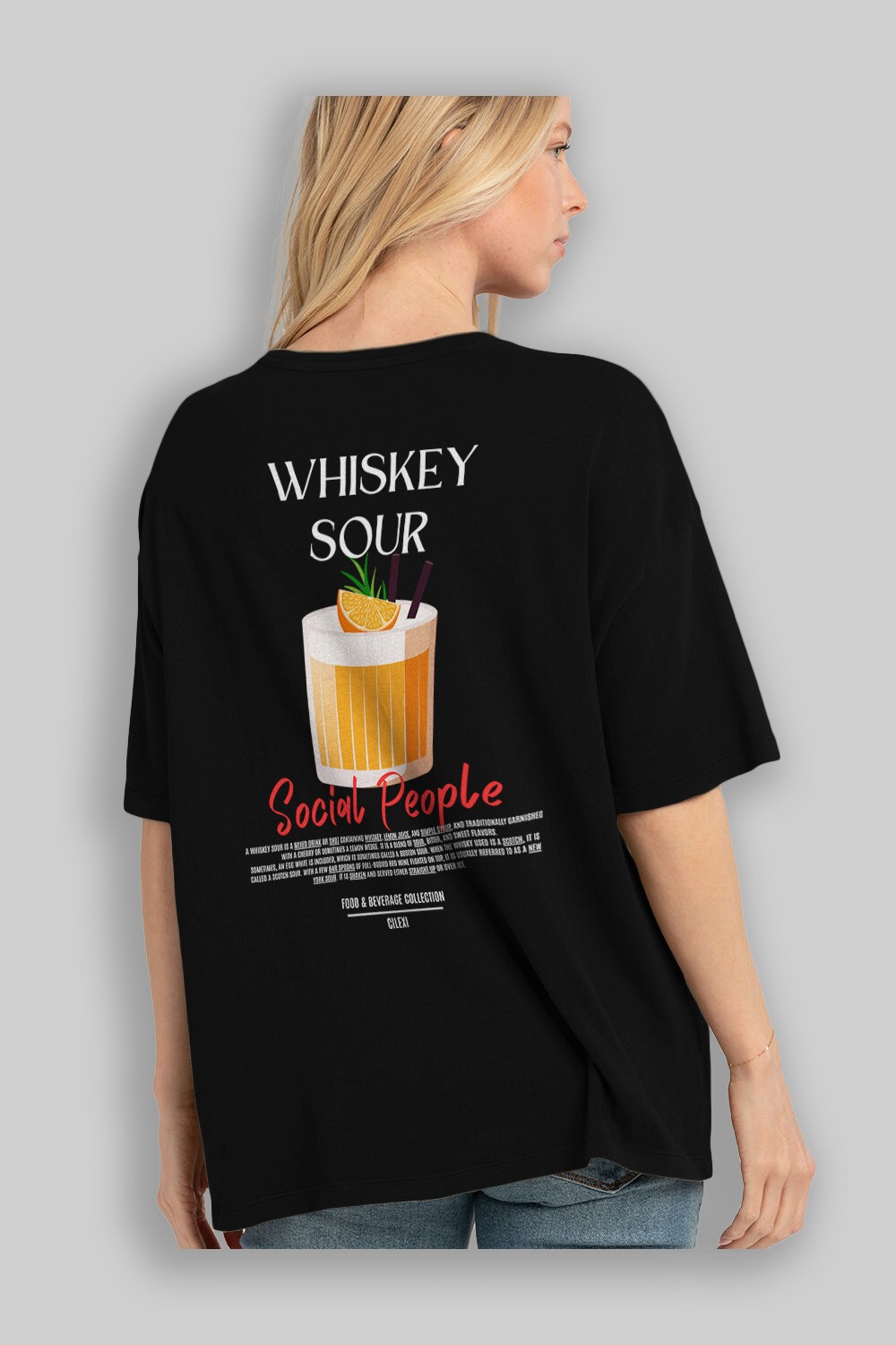 Whıskey Sour Kokteyl Serisi Baskılı Oversize t-shirt Erkek Kadın Unisex %100 Pamuk Bisiklet Yaka tişort