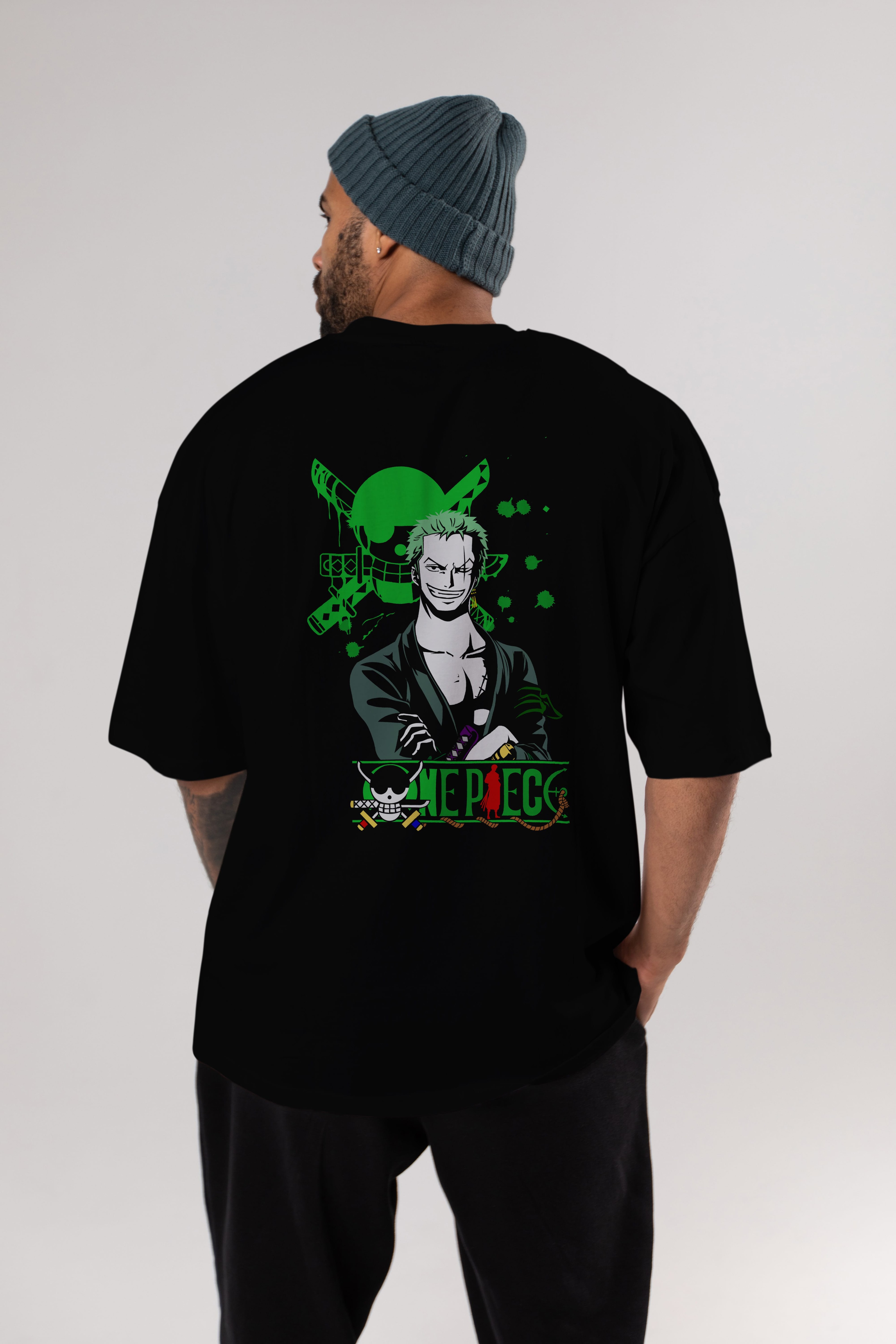 Roronoa Zoro 2 Anime Arka Baskılı Oversize t-shirt Erkek Kadın Unisex %100 pamuk tişort