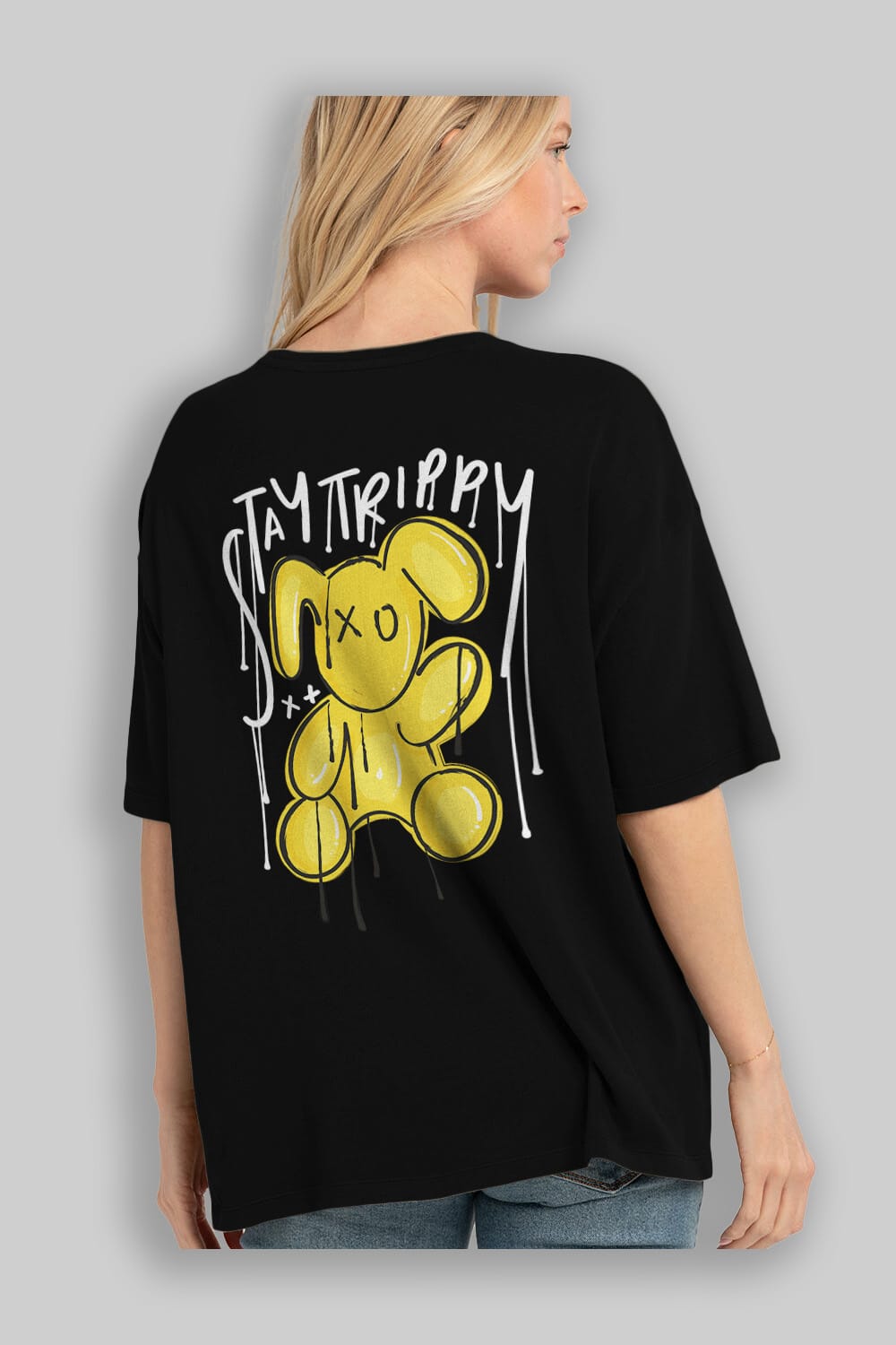 Stay Trippy Bear Arka Baskılı Oversize t-shirt Erkek Kadın Unisex